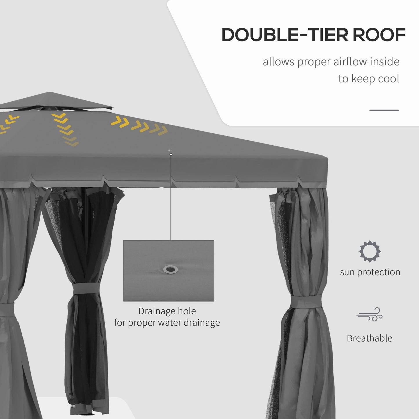 10' x 10' 2-Tier Outdoor Gazebo Canopy Tent with Zippered Mesh Sidewalls, Aluminum Frame for Patio, Backyard, Dark Grey