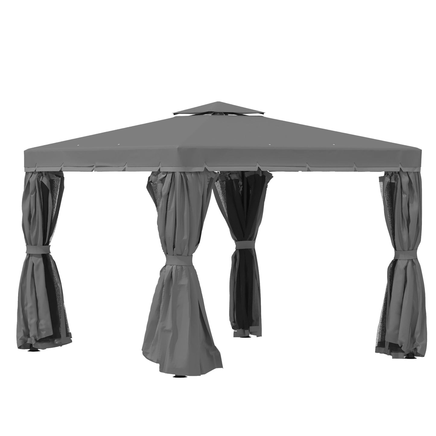 10' x 10' 2-Tier Outdoor Gazebo Canopy Tent with Zippered Mesh Sidewalls, Aluminum Frame for Patio, Backyard, Dark Grey