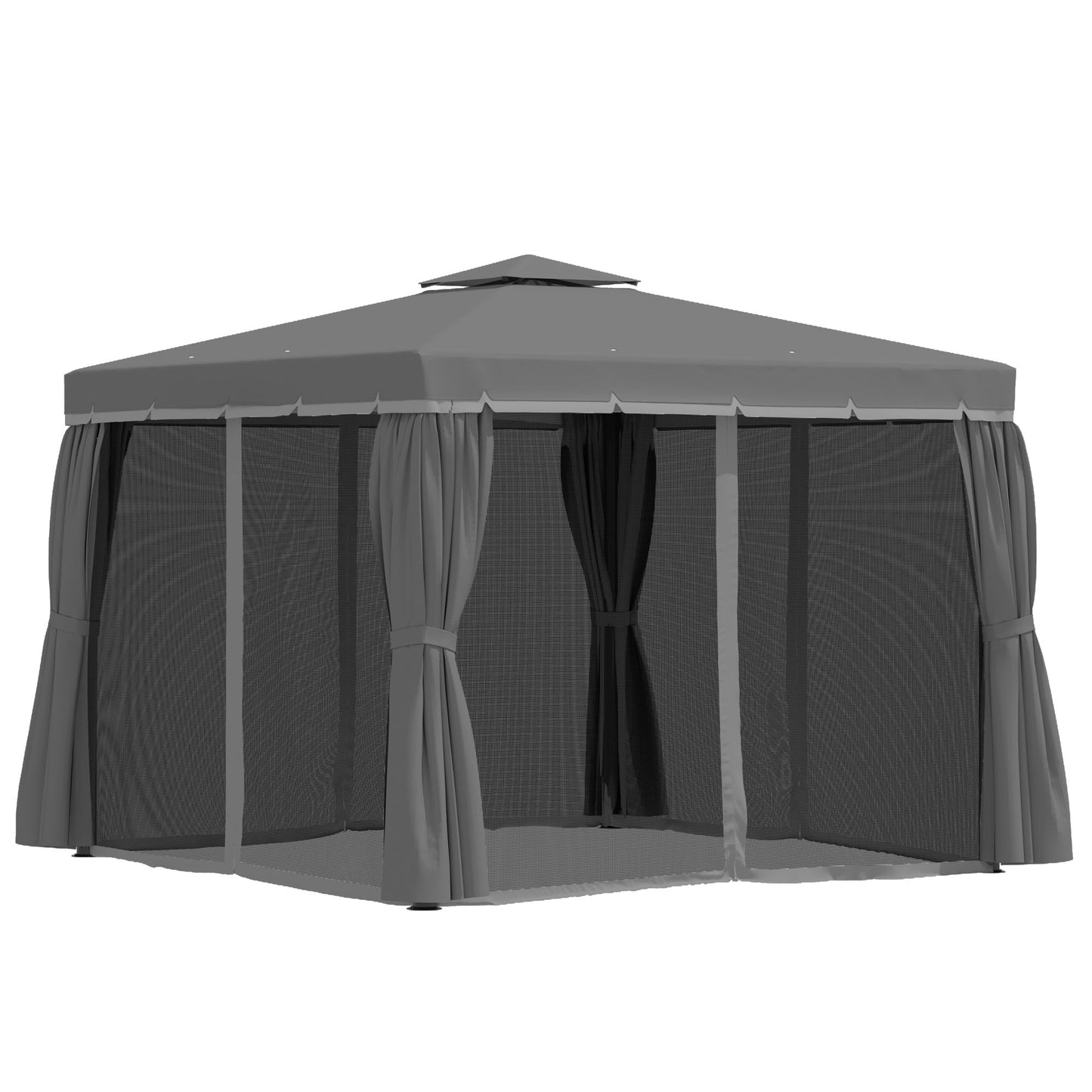 10' x 10' 2-Tier Outdoor Gazebo Canopy Tent with Zippered Mesh Sidewalls, Aluminum Frame for Patio, Backyard, Dark Grey
