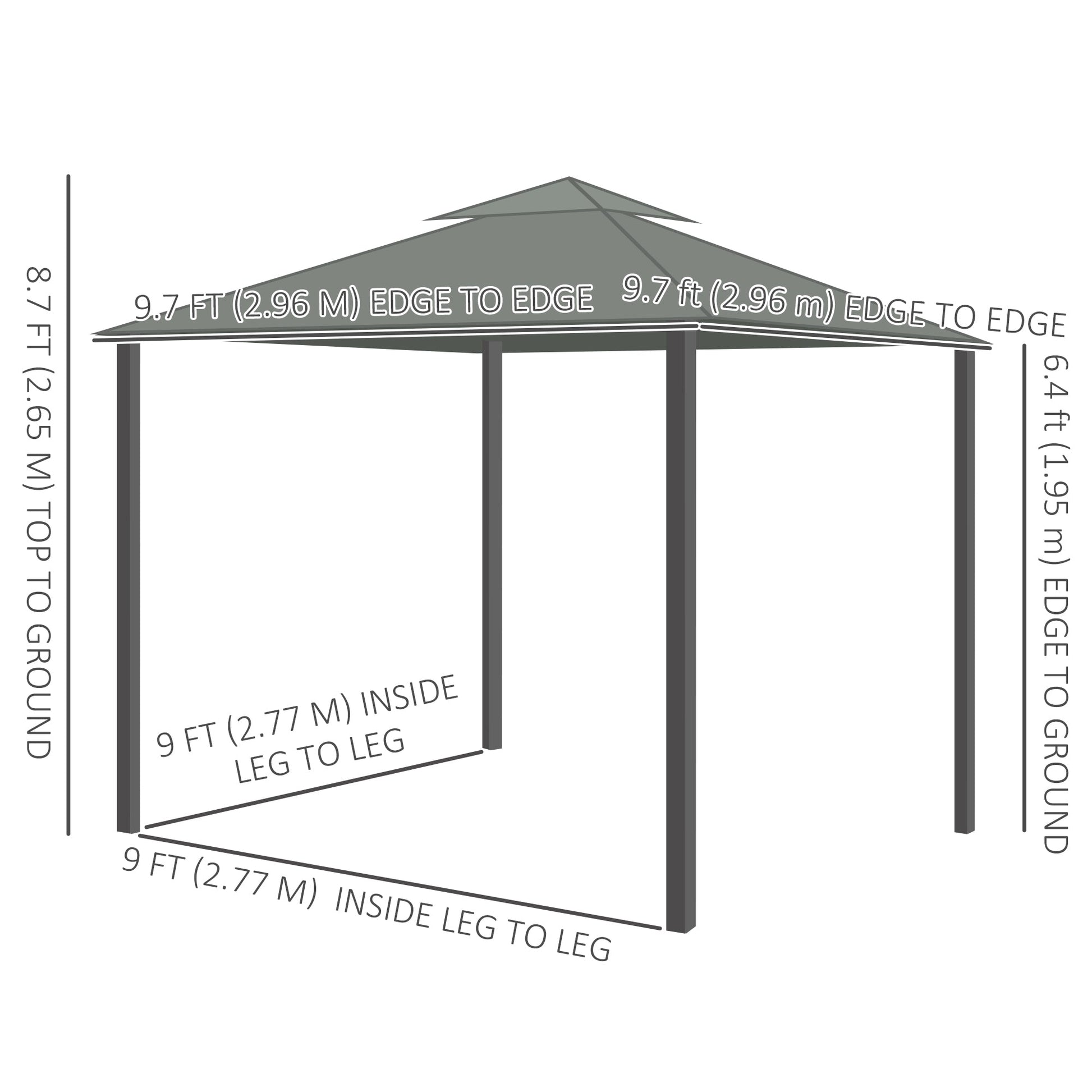 10' x 10' 2-Tier Outdoor Gazebo Canopy Tent with Zippered Mesh Sidewalls, Aluminum Frame for Patio, Backyard, Dark Grey