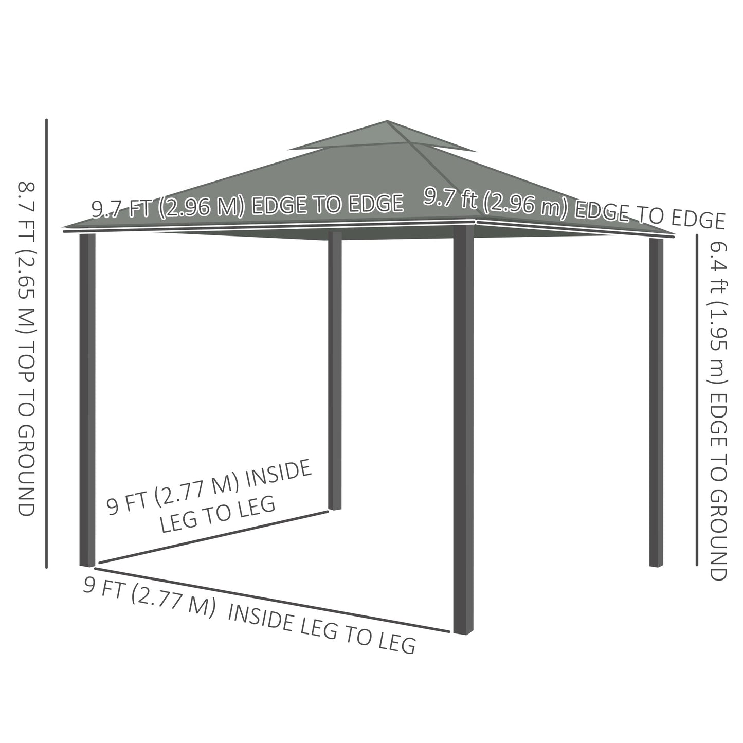 10' x 10' 2-Tier Outdoor Gazebo Canopy Tent with Zippered Mesh Sidewalls, Aluminum Frame for Patio, Backyard, Dark Grey
