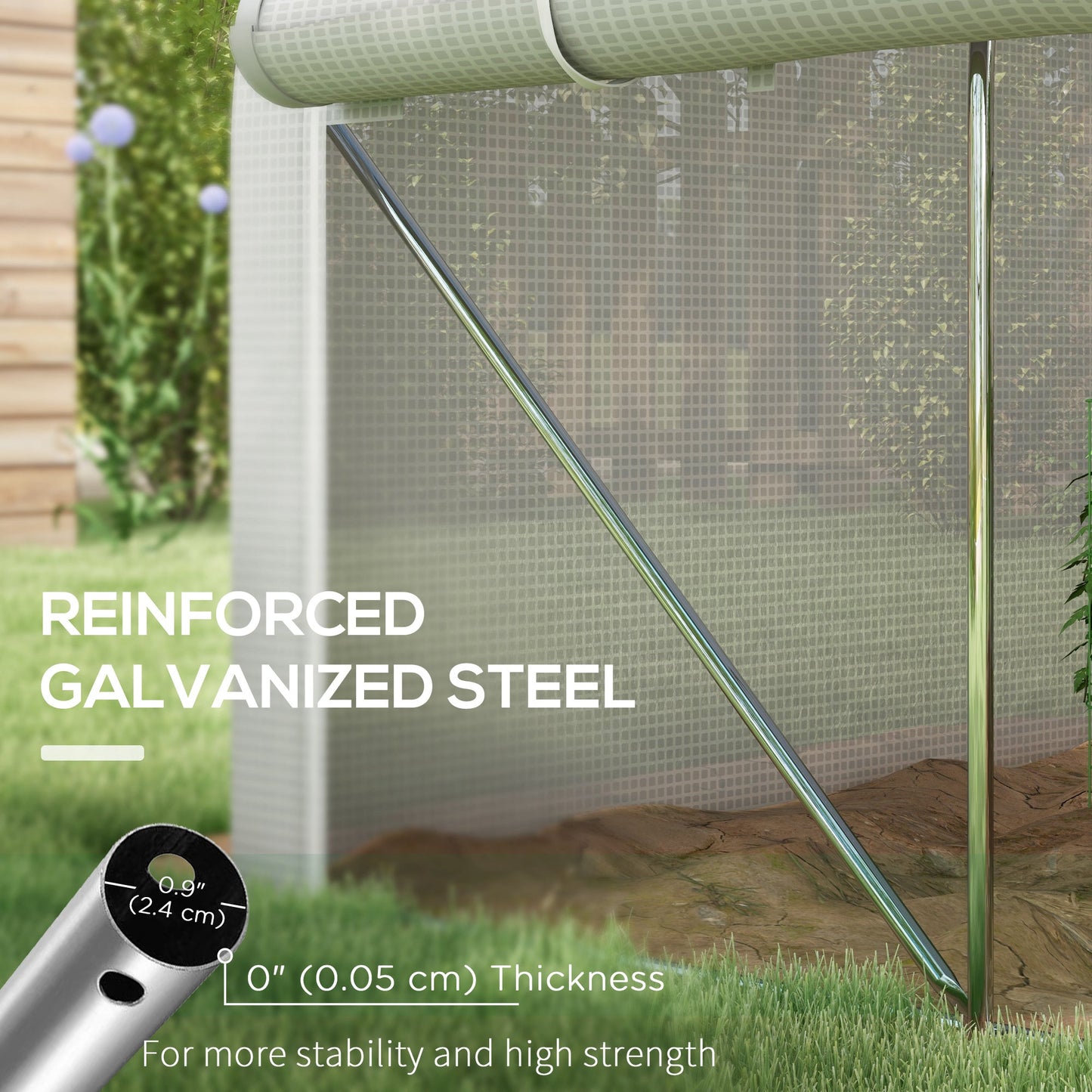 13 x 9.8ft Walk-in Polytunnel Greenhouse, Zipped Roll Up Sidewalls, Mesh Door, 8 Mesh Windows, Tunnel Warm House Tent with PE Cover, Plant Labels and Gloves, White