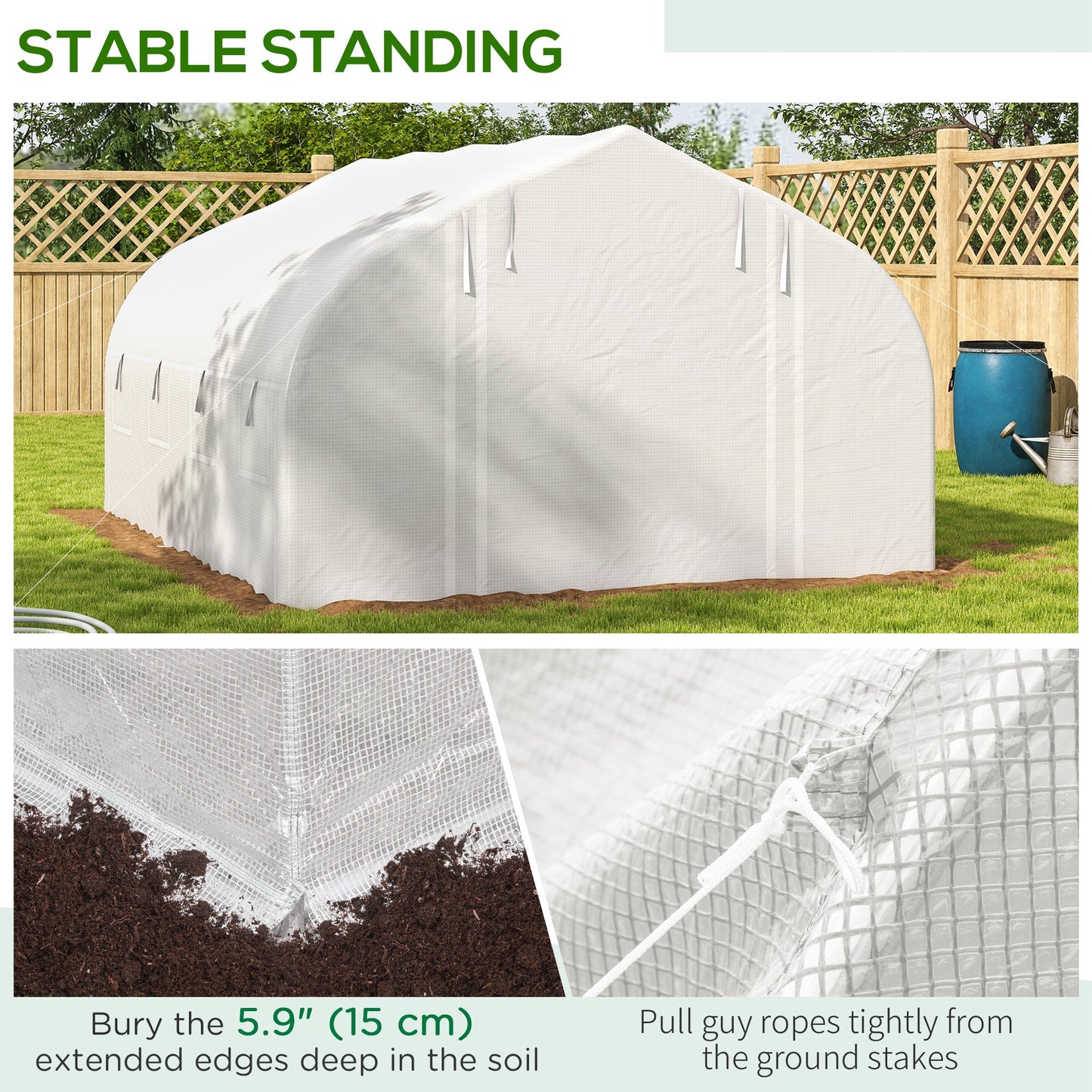 13 x 9.8ft Walk-in Polytunnel Greenhouse, Zipped Roll Up Sidewalls, Mesh Door, 8 Mesh Windows, Tunnel Warm House Tent with PE Cover, Plant Labels and Gloves, White