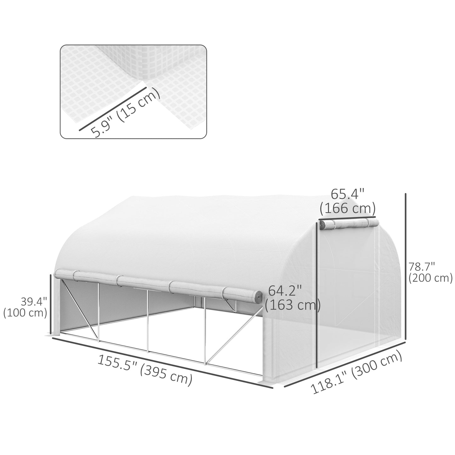 13 x 9.8ft Walk-in Polytunnel Greenhouse, Zipped Roll Up Sidewalls, Mesh Door, 8 Mesh Windows, Tunnel Warm House Tent with PE Cover, Plant Labels and Gloves, White