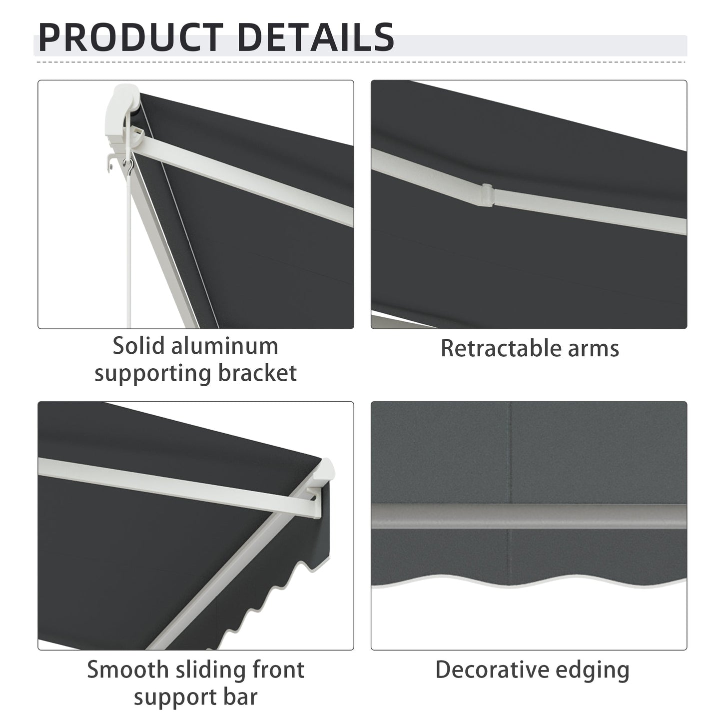 10' x 8' Electric Awning, Retractable Awning Sun Shade Shelter with Remote Controller, Manual Crank Handle and Aluminum Frame, for Deck, Balcony, Yard, Grey