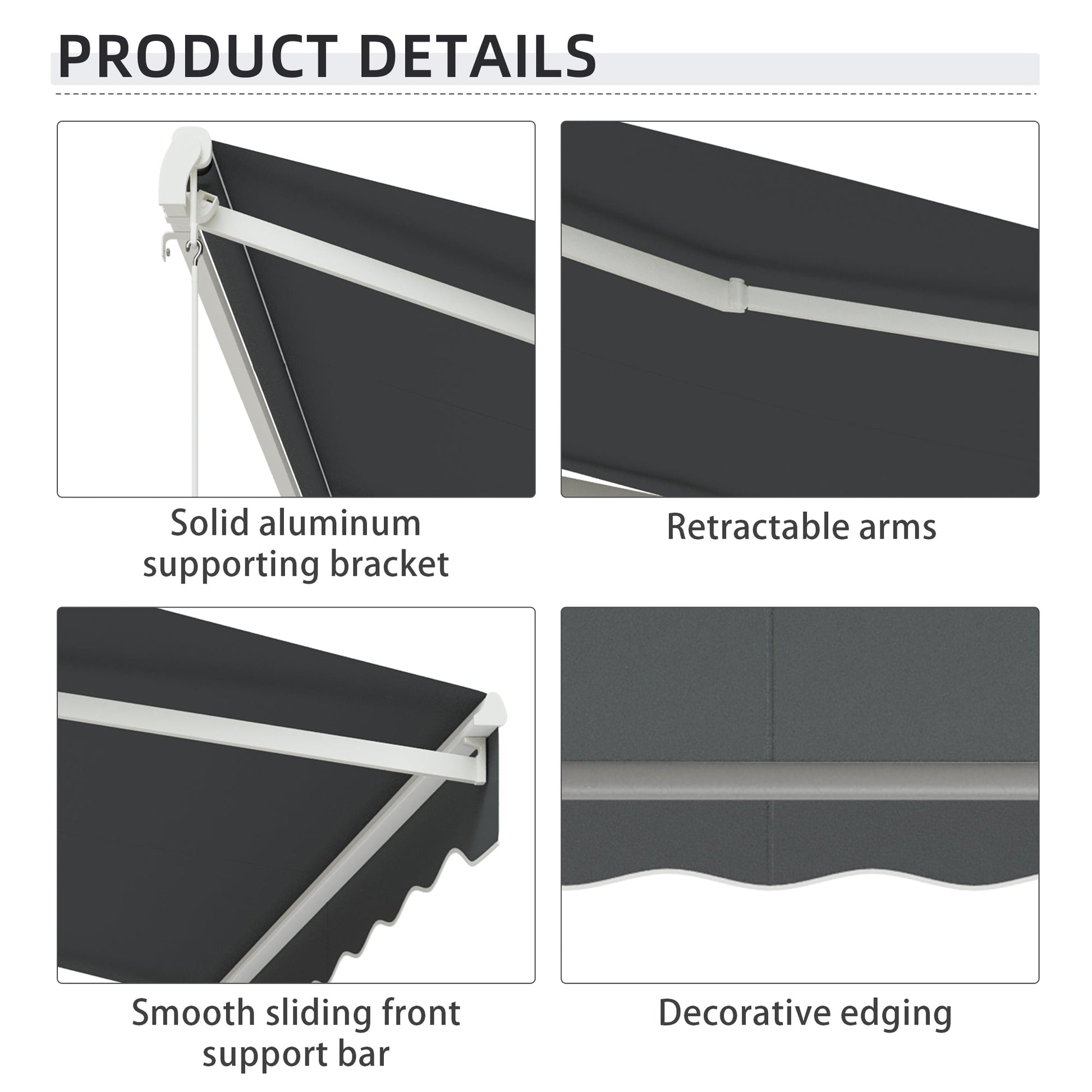 10' x 8' Electric Awning, Retractable Awning Sun Shade Shelter with Remote Controller, Manual Crank Handle and Aluminum Frame, for Deck, Balcony, Yard, Grey