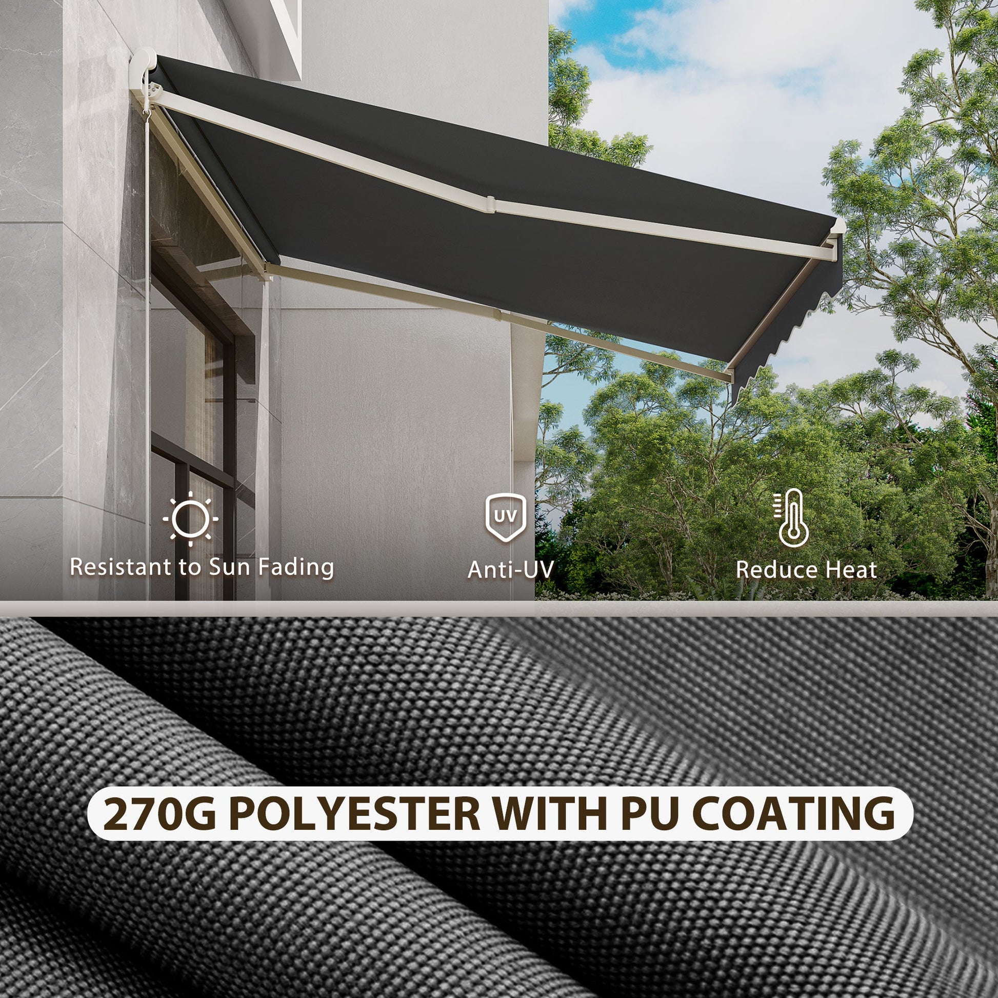 10' x 8' Electric Awning, Retractable Awning Sun Shade Shelter with Remote Controller, Manual Crank Handle and Aluminum Frame, for Deck, Balcony, Yard, Grey