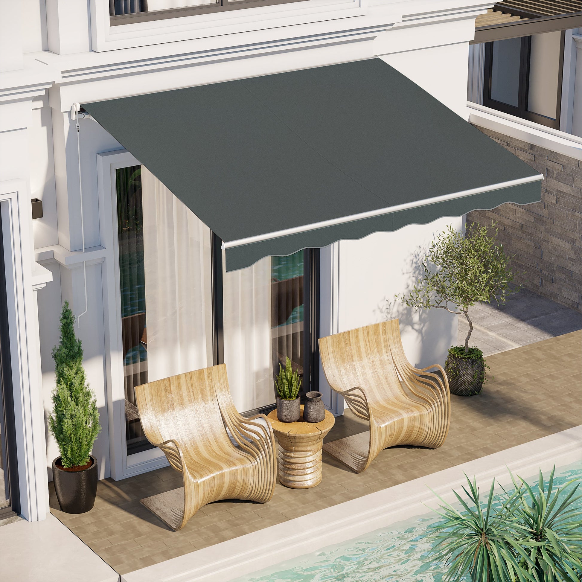 10' x 8' Electric Awning, Retractable Awning Sun Shade Shelter with Remote Controller, Manual Crank Handle and Aluminum Frame, for Deck, Balcony, Yard, Grey