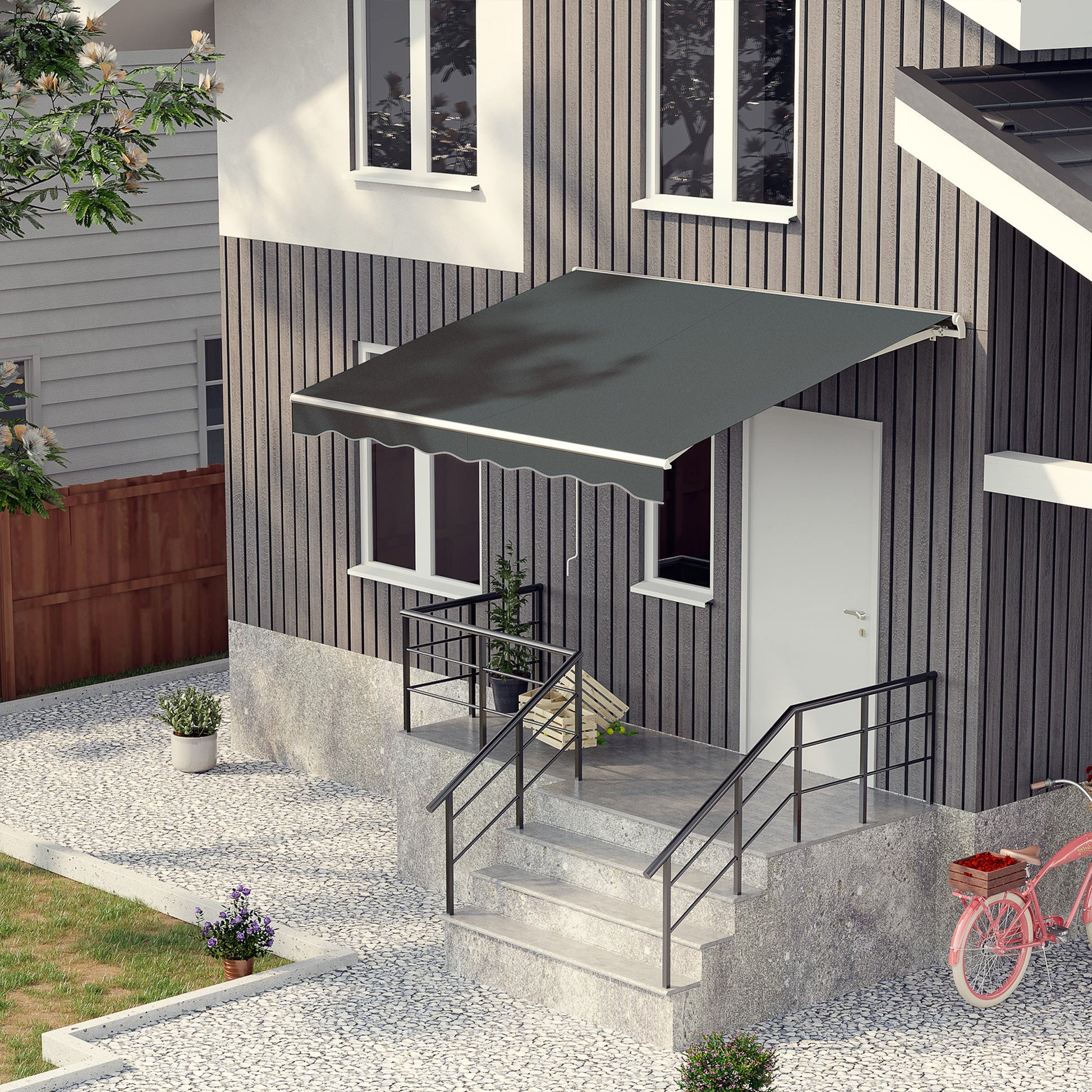 10' x 8' Electric Awning, Retractable Awning Sun Shade Shelter with Remote Controller, Manual Crank Handle and Aluminum Frame, for Deck, Balcony, Yard, Grey