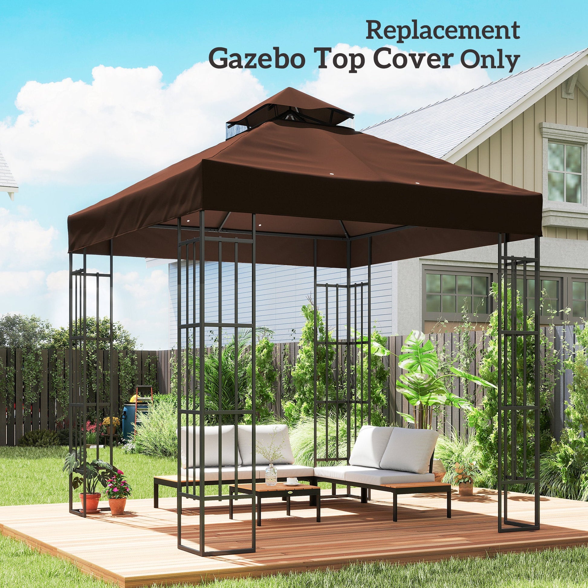 10' x 10' Gazebo Replacement Canopy Cover, 2-Tier Outdoor Gazebo Roof Replacement with Drain Holes, Water Resistant PVC Coating, 370g/㎡, UPF30+, TOP COVER ONLY, Coffee
