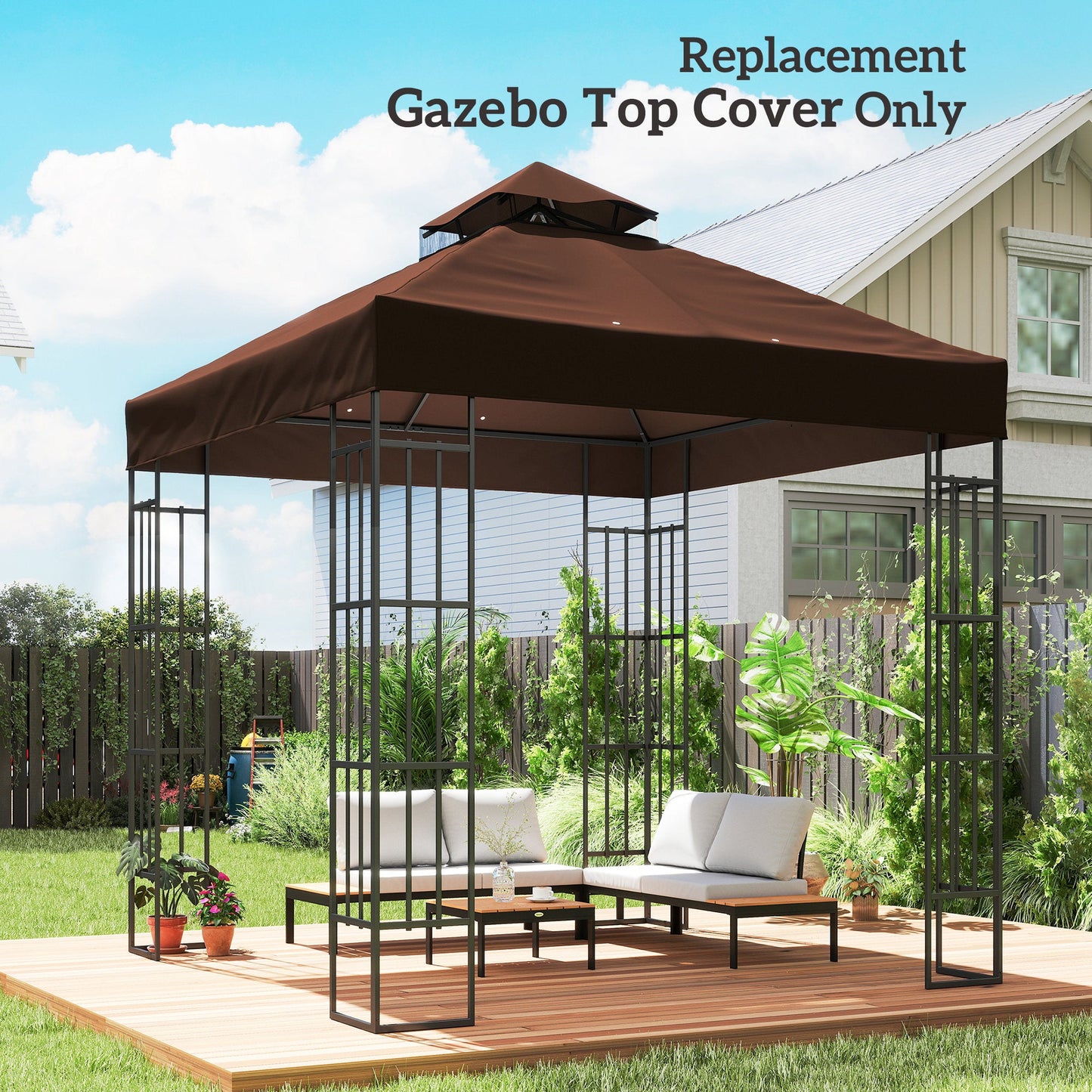 10' x 10' Gazebo Replacement Canopy Cover, 2-Tier Outdoor Gazebo Roof Replacement with Drain Holes, Water Resistant PVC Coating, 370g/㎡, UPF30+, TOP COVER ONLY, Coffee