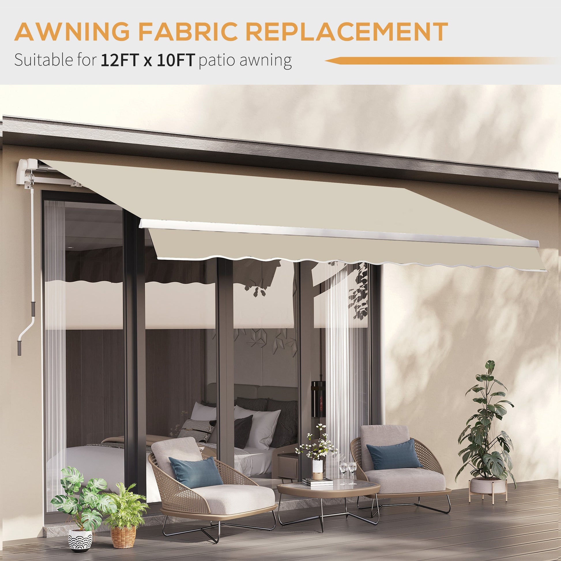 11' x 10' Retractable Awning Fabric Replacement Outdoor Sunshade Canopy Awning Cover, UV Protection, Cream White