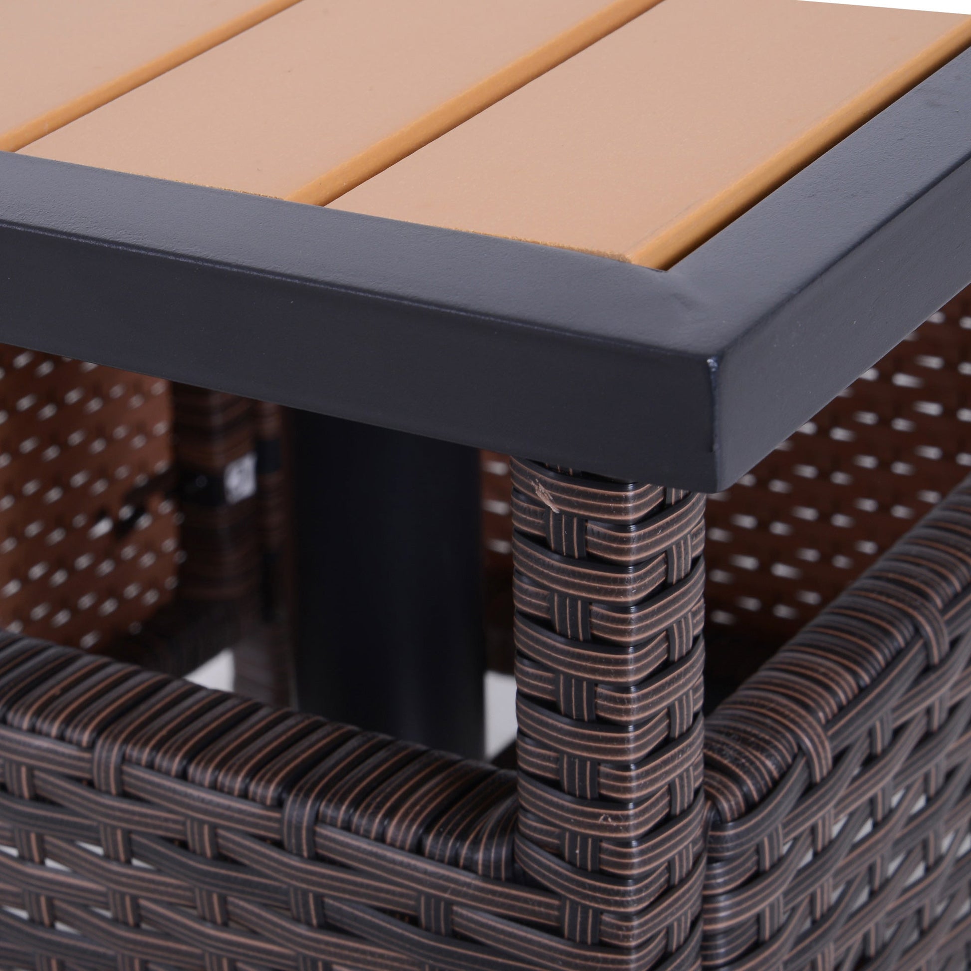 22" Square Steel PE Rattan Wicker Table With Umbrella Hole, Outdoor Patio Accent Dining Side Table Used as Umbrella Stand, Brown