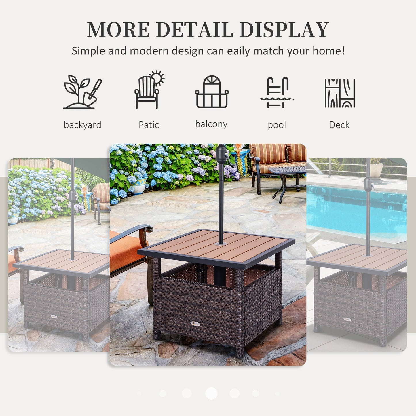 22" Square Steel PE Rattan Wicker Table With Umbrella Hole, Outdoor Patio Accent Dining Side Table Used as Umbrella Stand, Brown