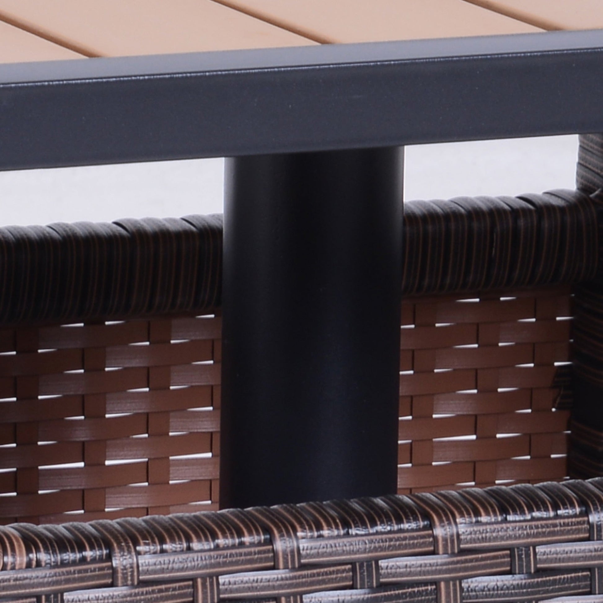 22" Square Steel PE Rattan Wicker Table With Umbrella Hole, Outdoor Patio Accent Dining Side Table Used as Umbrella Stand, Brown