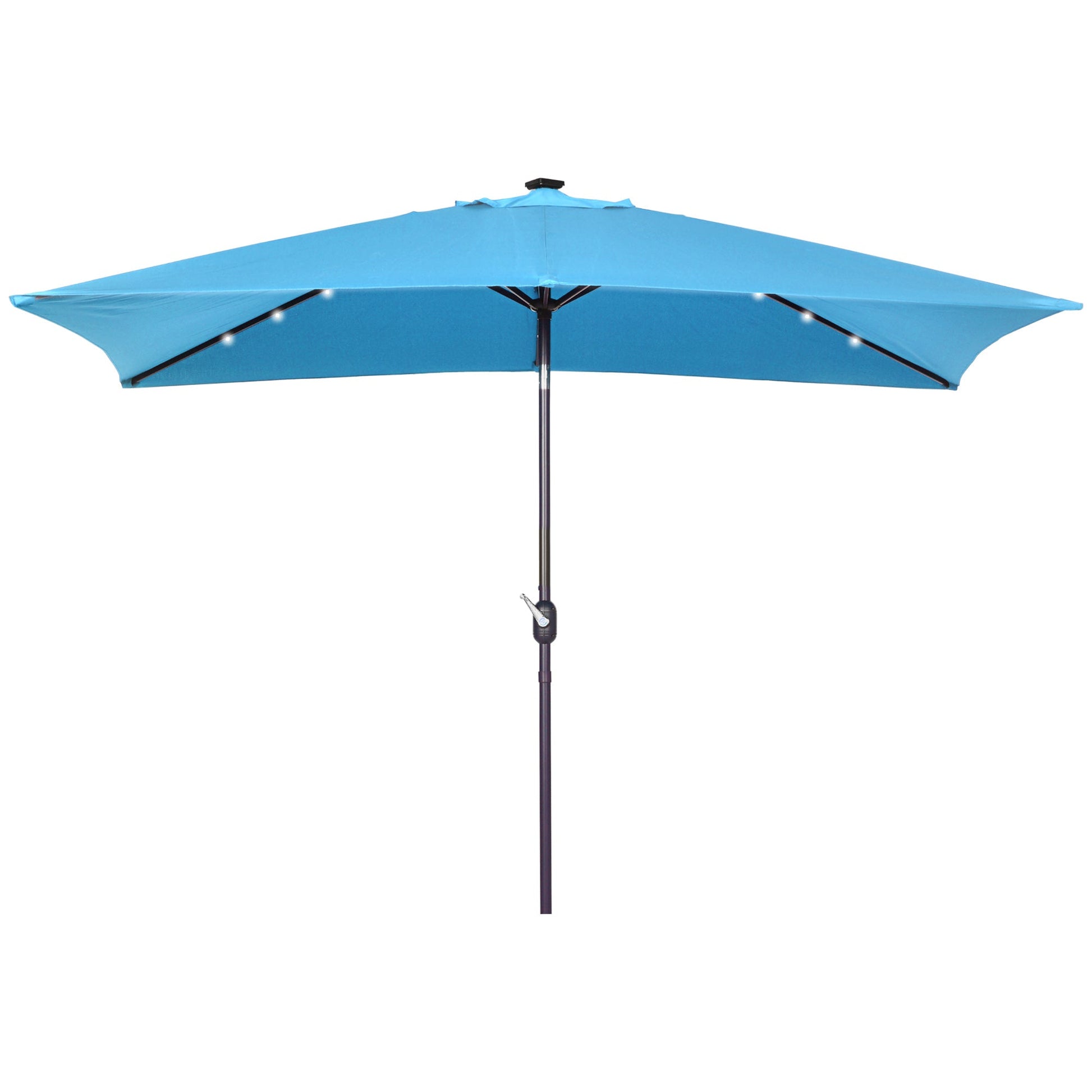 6.5x10ft Patio Umbrella Rectangle Solar Powered Tilt Aluminum Outdoor Market Parasol with LEDs Crank (Turquoise)