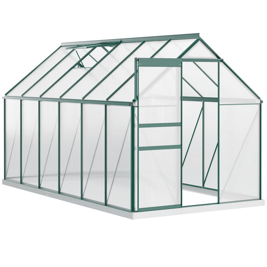 6' x 12' x 6.5' Polycarbonate Greenhouse, Walk-in Green House with Adjustable Roof Vent Galvanized Base Sliding Door Rain Gutter for Outdoor Garden Backyard, Green