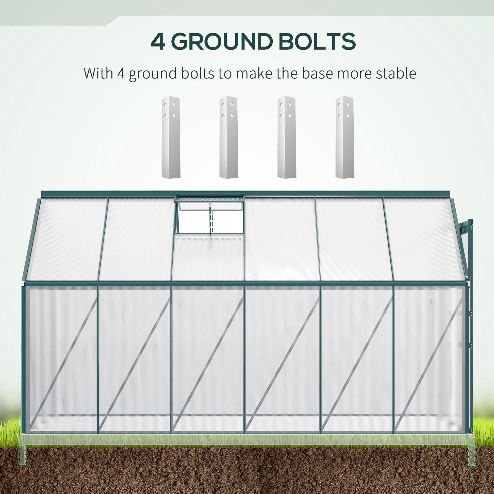 6' x 12' x 6.5' Polycarbonate Greenhouse, Walk-in Green House with Adjustable Roof Vent Galvanized Base Sliding Door Rain Gutter for Outdoor Garden Backyard, Green