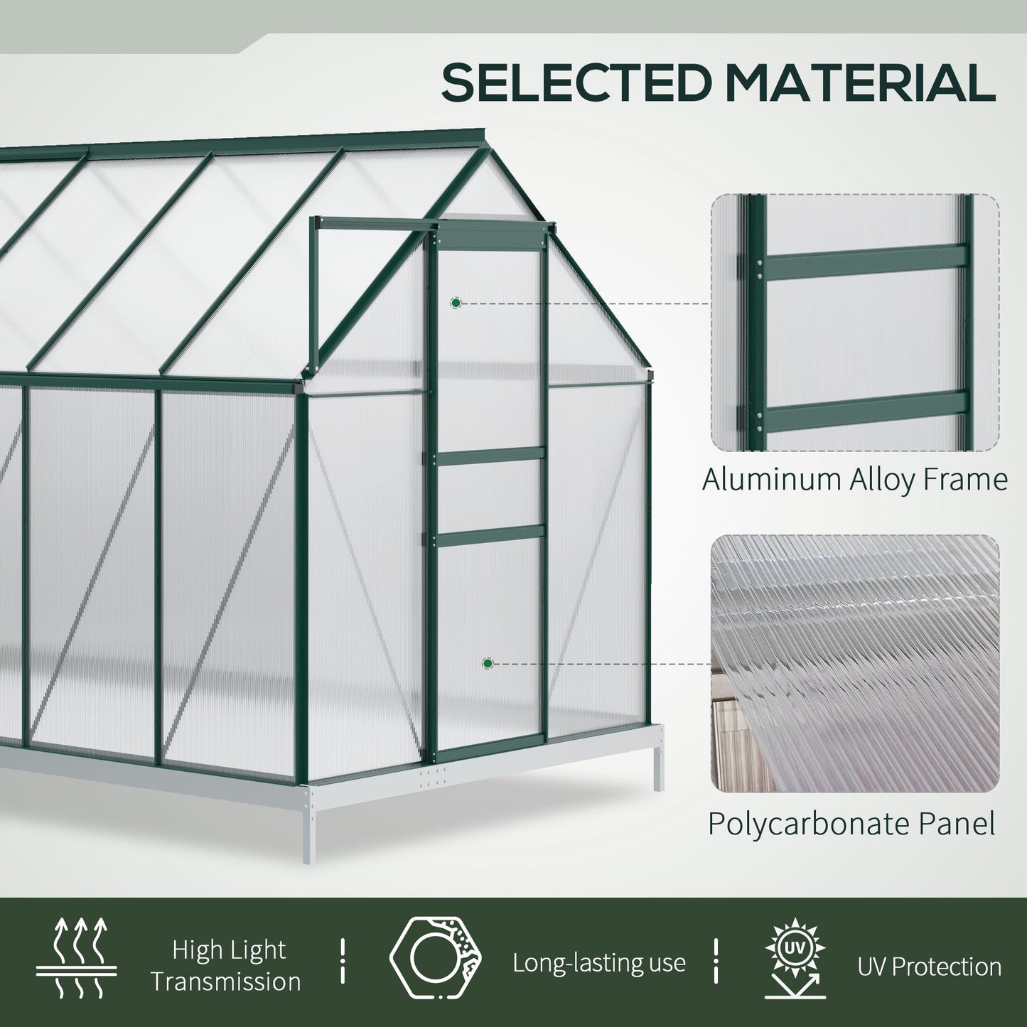 6' x 12' x 6.5' Polycarbonate Greenhouse, Walk-in Green House with Adjustable Roof Vent Galvanized Base Sliding Door Rain Gutter for Outdoor Garden Backyard, Green