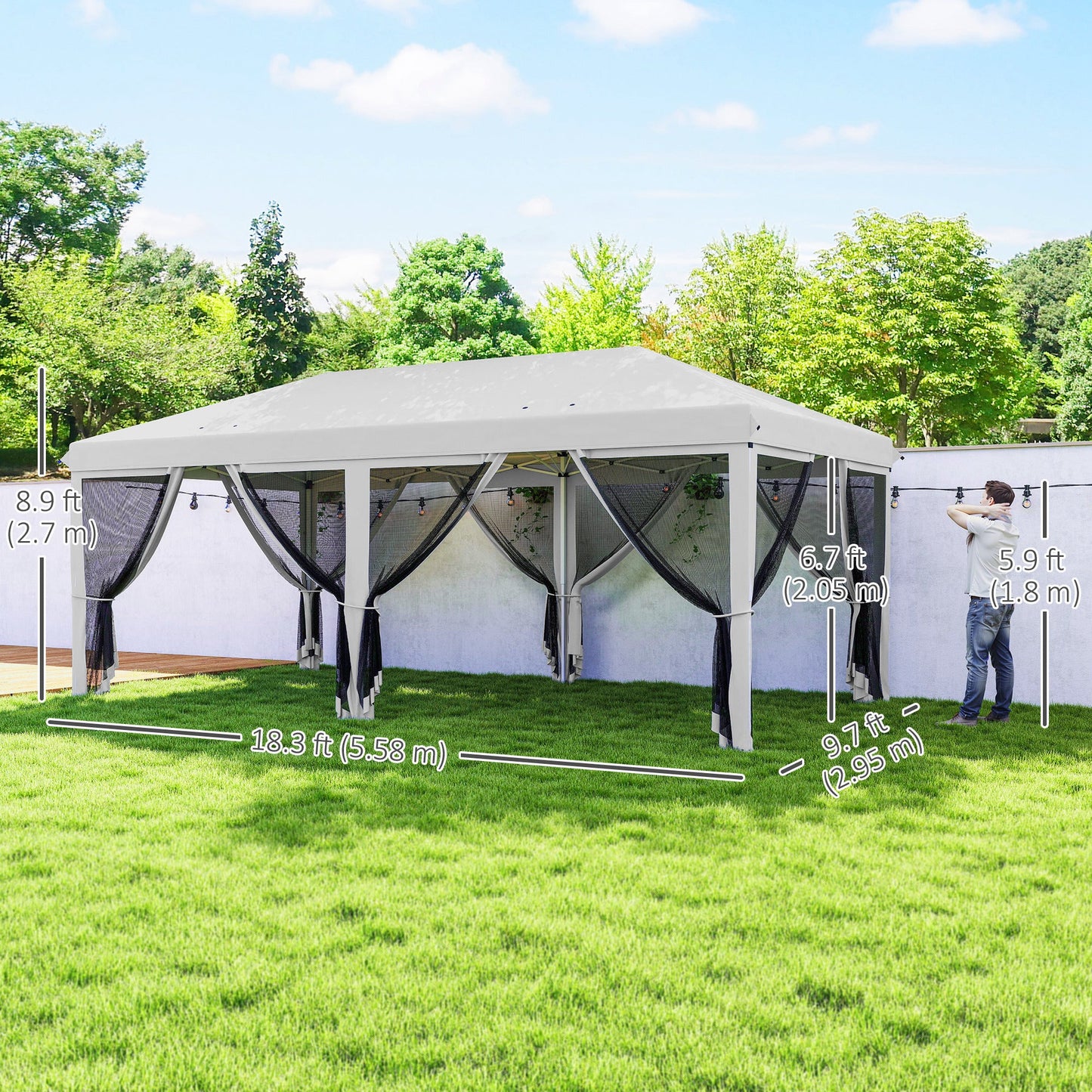 10' x 20' Pop Up Canopy Tent Gazebo with Removable Mesh Sidewall Netting, Carry Bag for Backyard Patio Outdoor, White