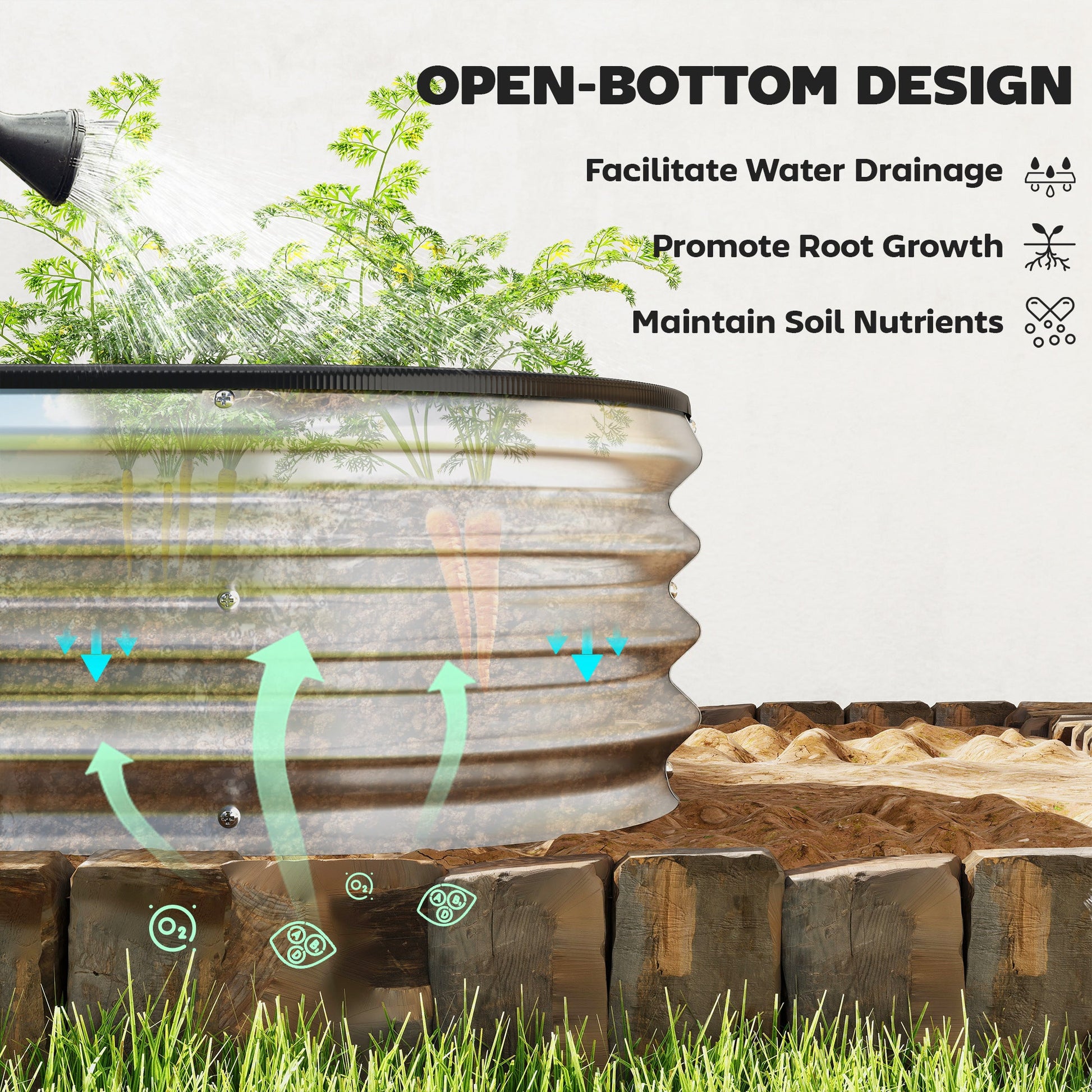 2Pcs Galvanized Raised Garden Bed, 6 x 2 x 1 ft Modular Metal Garden Beds with Rubber Strip Edging, Oval Outdoor Planter Box for Vegetables, Flowers, Herbs, Silver