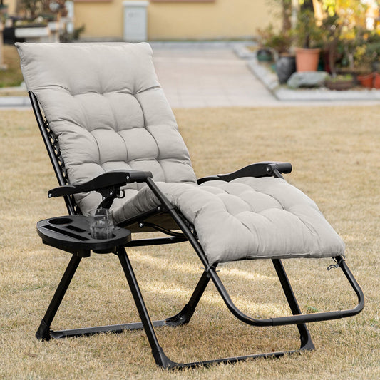 Padded Zero Gravity Chair, Folding Recliner Chair, Patio Lounger with Cup Holder, Headrest, Adjustable Backrest, Removable Cushion for Outdoor, Patio, Deck, Grey