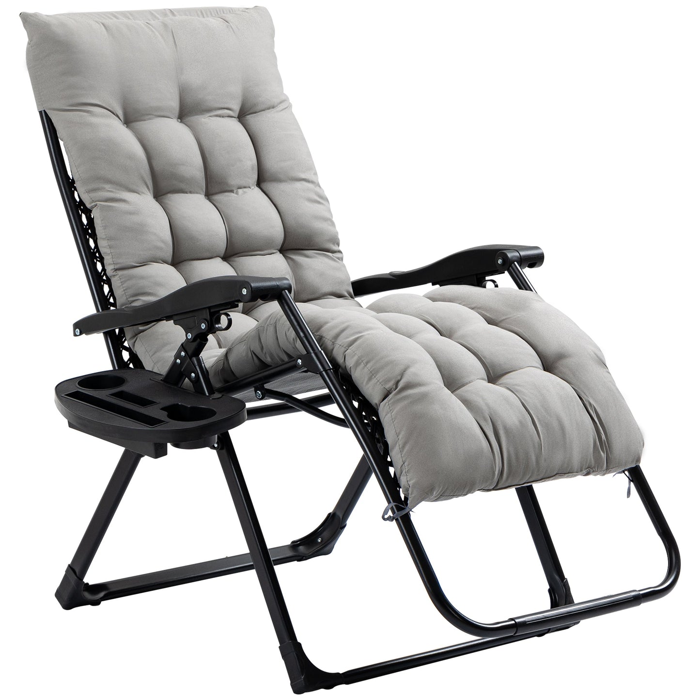 Padded Zero Gravity Chair, Folding Recliner Chair, Patio Lounger with Cup Holder, Headrest, Adjustable Backrest, Removable Cushion for Outdoor, Patio, Deck, Grey