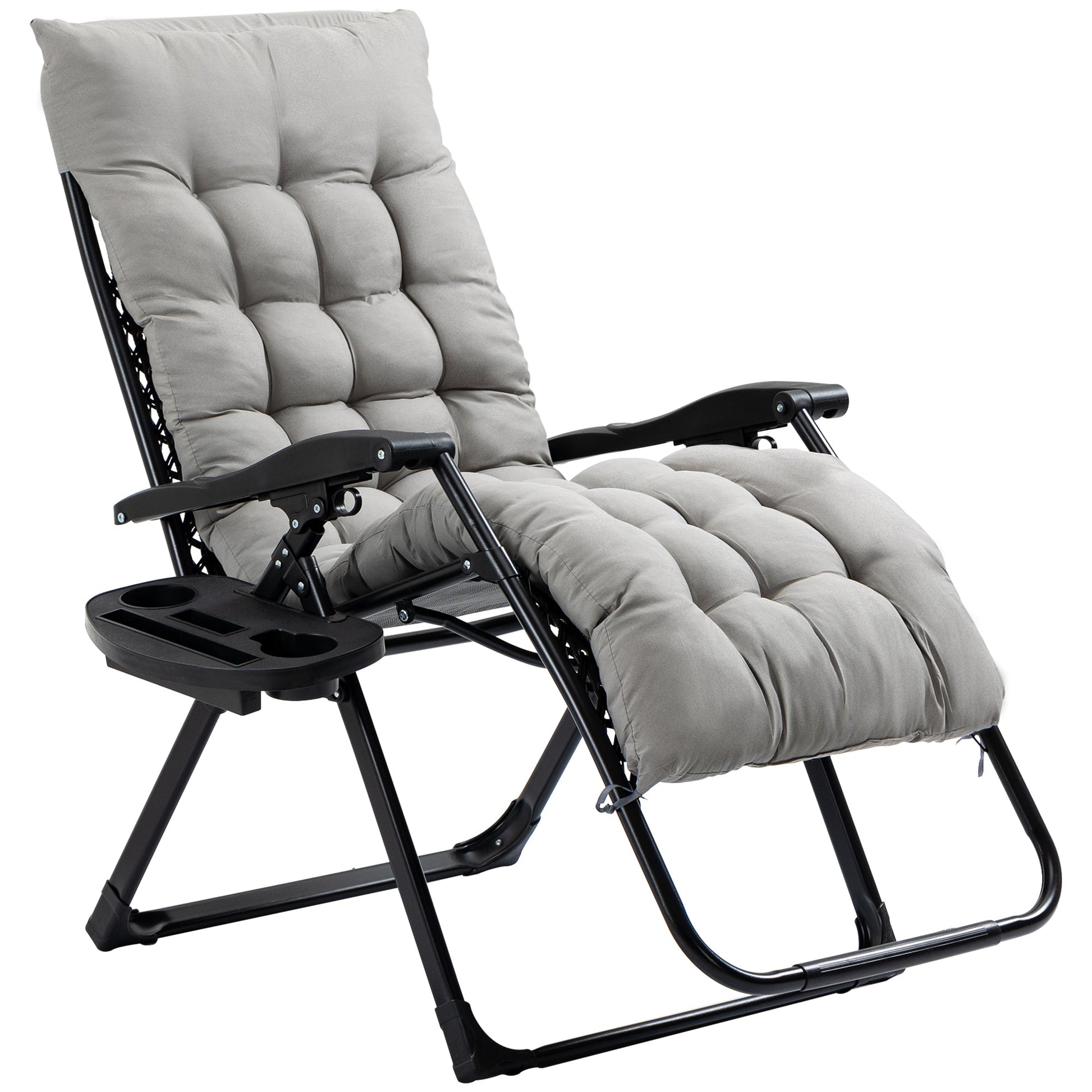 Padded Zero Gravity Chair, Folding Recliner Chair, Patio Lounger with Cup Holder, Headrest, Adjustable Backrest, Removable Cushion for Outdoor, Patio, Deck, Grey