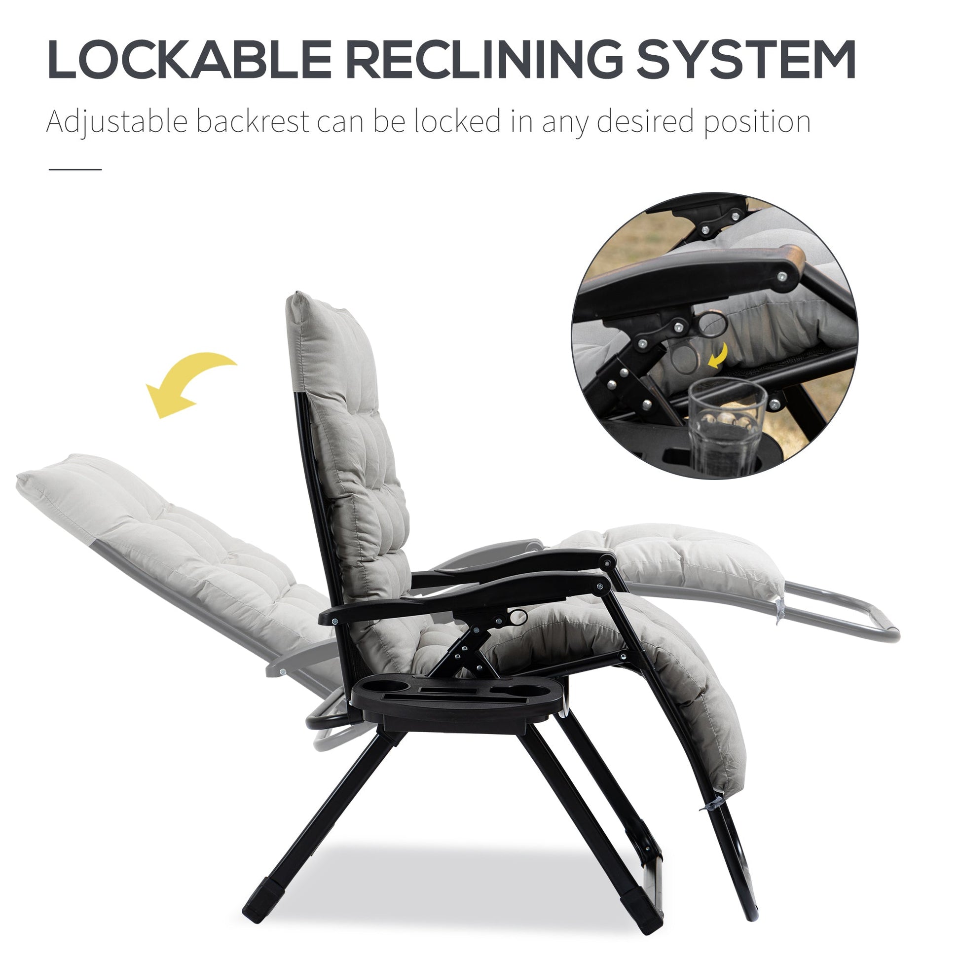 Padded Zero Gravity Chair, Folding Recliner Chair, Patio Lounger with Cup Holder, Headrest, Adjustable Backrest, Removable Cushion for Outdoor, Patio, Deck, Grey