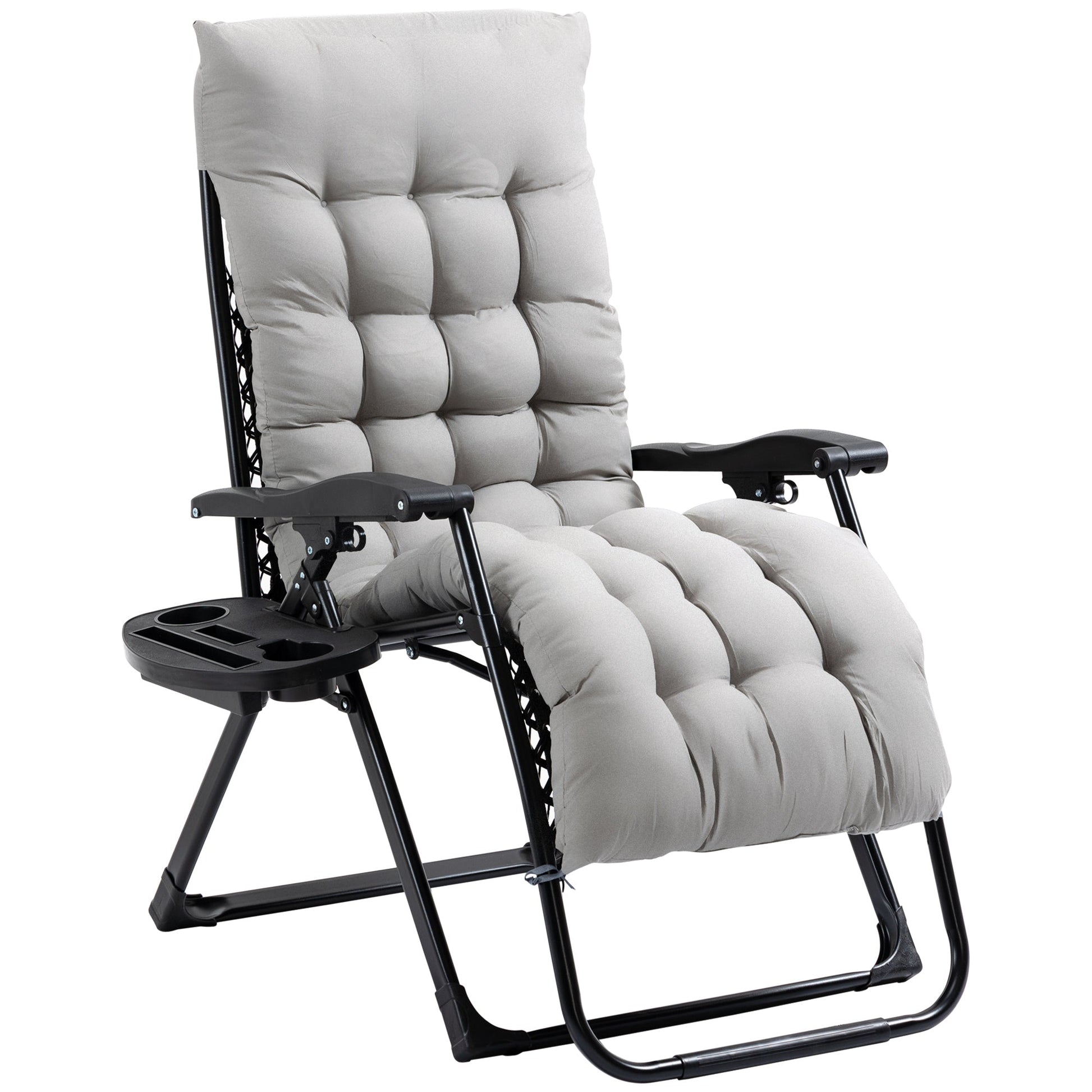 Padded Zero Gravity Chair, Folding Recliner Chair, Patio Lounger with Cup Holder, Headrest, Adjustable Backrest, Removable Cushion for Outdoor, Patio, Deck, Grey