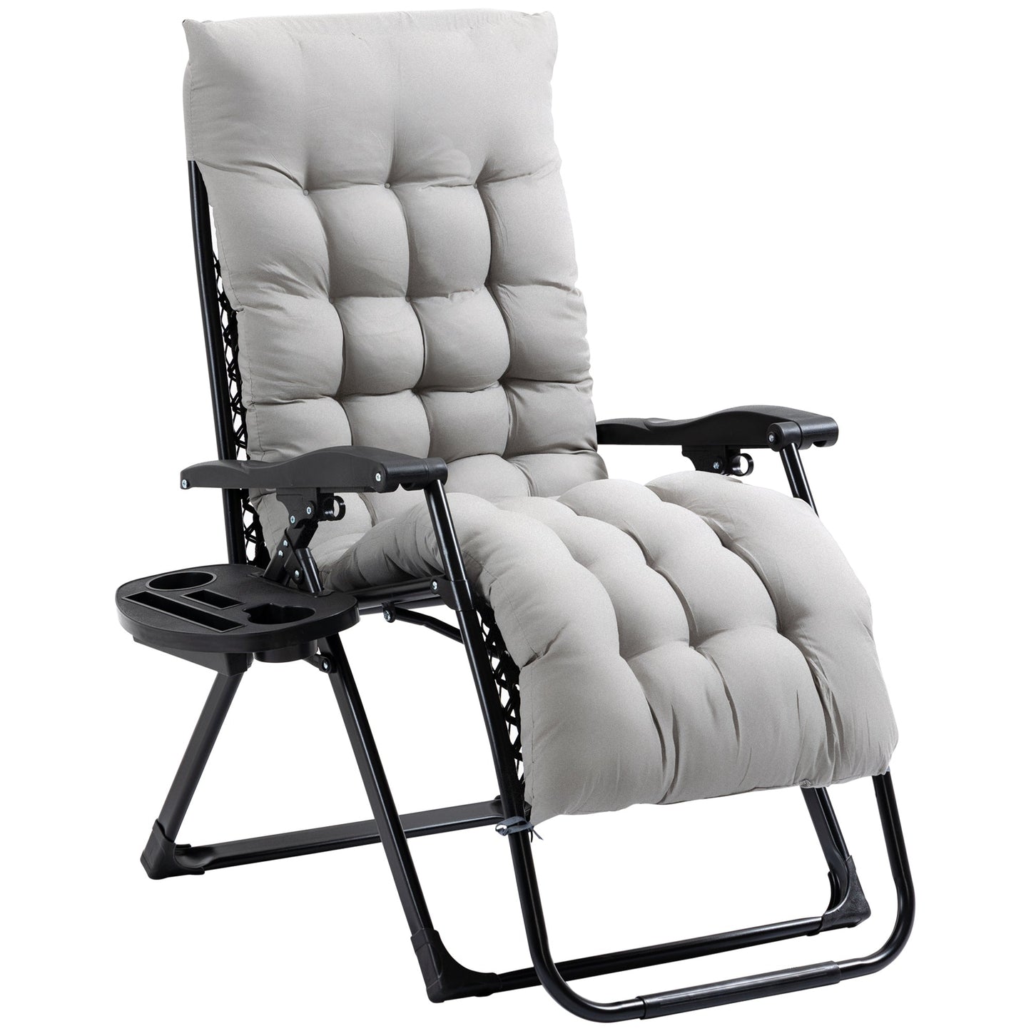 Padded Zero Gravity Chair, Folding Recliner Chair, Patio Lounger with Cup Holder, Headrest, Adjustable Backrest, Removable Cushion for Outdoor, Patio, Deck, Grey