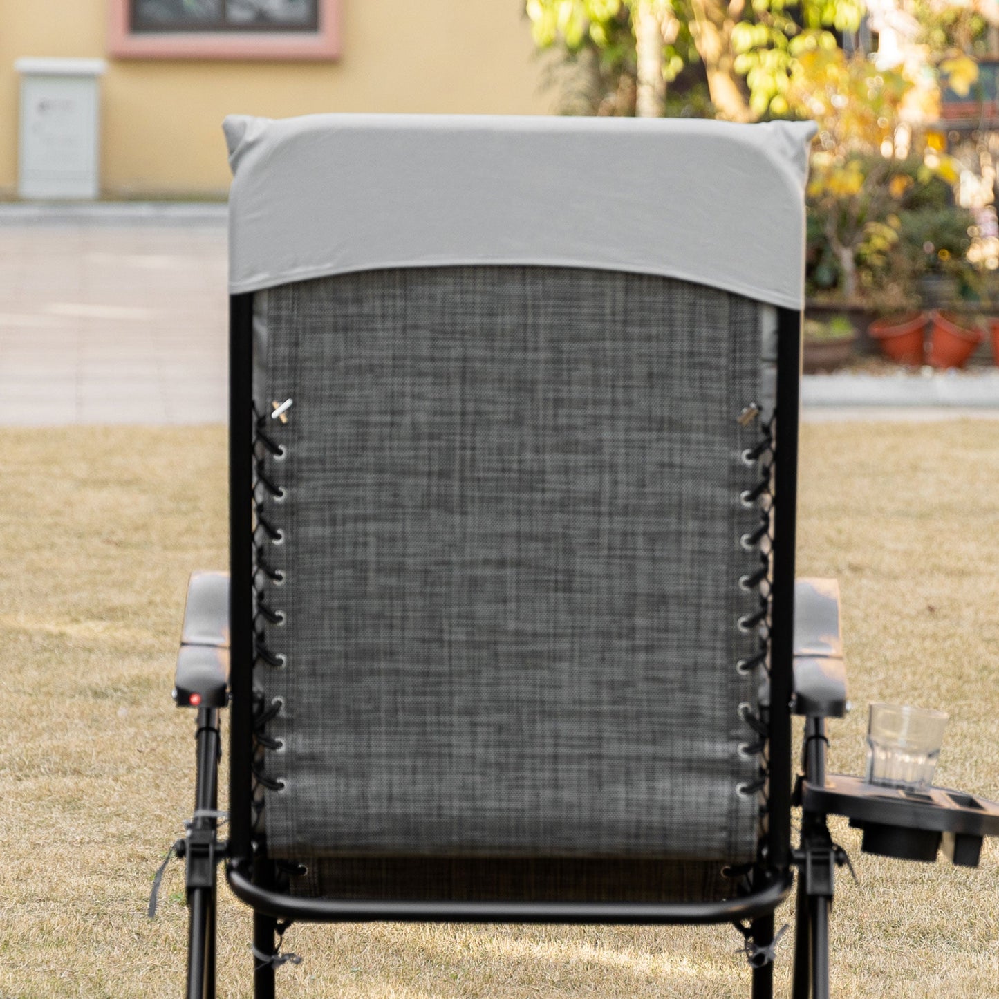 Padded Zero Gravity Chair, Folding Recliner Chair, Patio Lounger with Cup Holder, Headrest, Adjustable Backrest, Removable Cushion for Outdoor, Patio, Deck, Grey