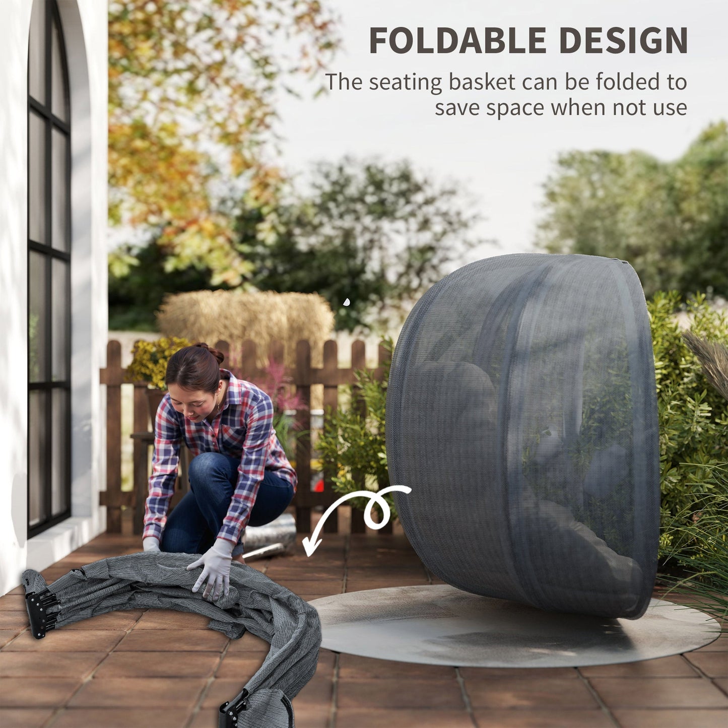 Double Egg Chair with Stand, 2 Person Hanging Swing Egg Chair Outdoor Indoor, 528 LBS Capacity Loveseat Hammock Swing with Cushion, Pockets, Grey
