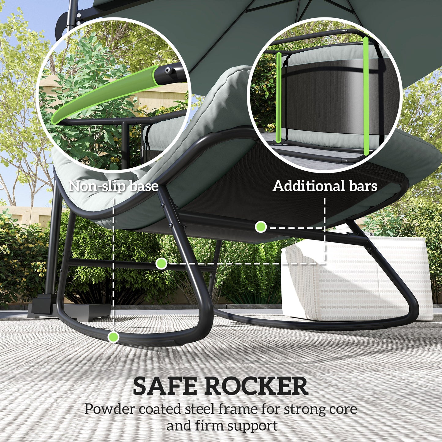 Outdoor Rocking Chair with Cushion, Patio Rocking Chair with Mesh Deep Seat, Steel Frame Rocking Outdoor Patio Chair for Indoor, Porch, Garden, Dark Grey