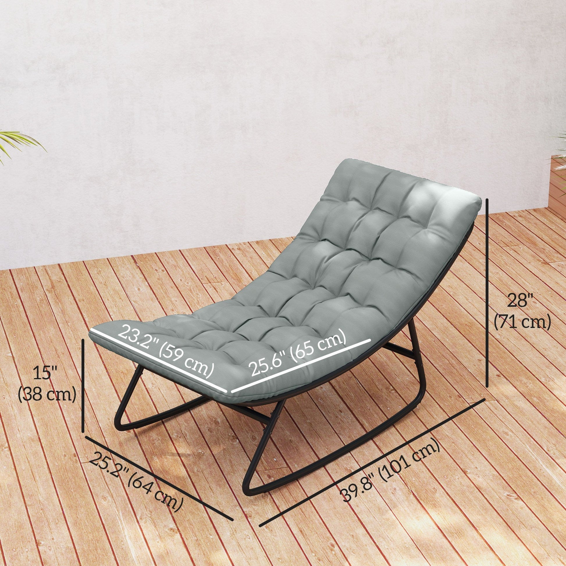 Outdoor Rocking Chair with Cushion, Patio Rocking Chair with Mesh Deep Seat, Steel Frame Rocking Outdoor Patio Chair for Indoor, Porch, Garden, Dark Grey