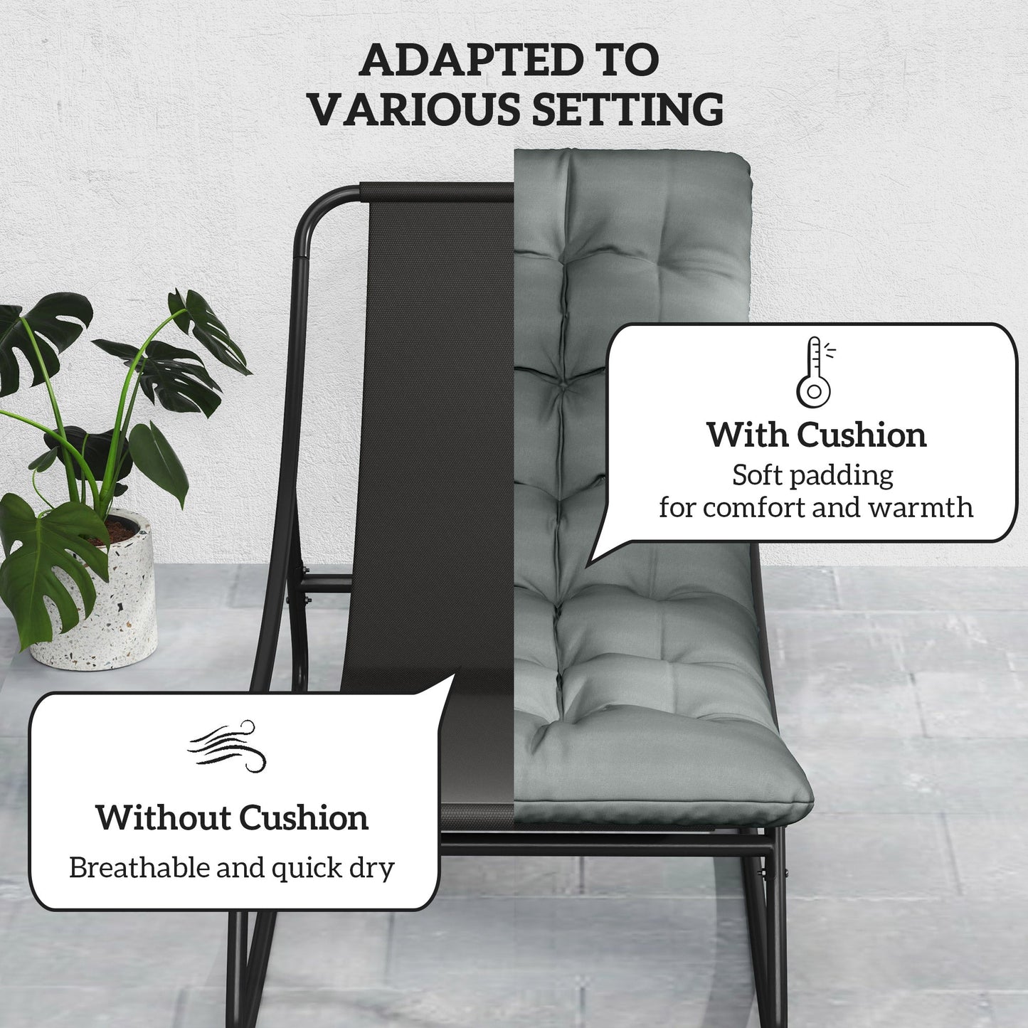 Outdoor Rocking Chair with Cushion, Patio Rocking Chair with Mesh Deep Seat, Steel Frame Rocking Outdoor Patio Chair for Indoor, Porch, Garden, Dark Grey