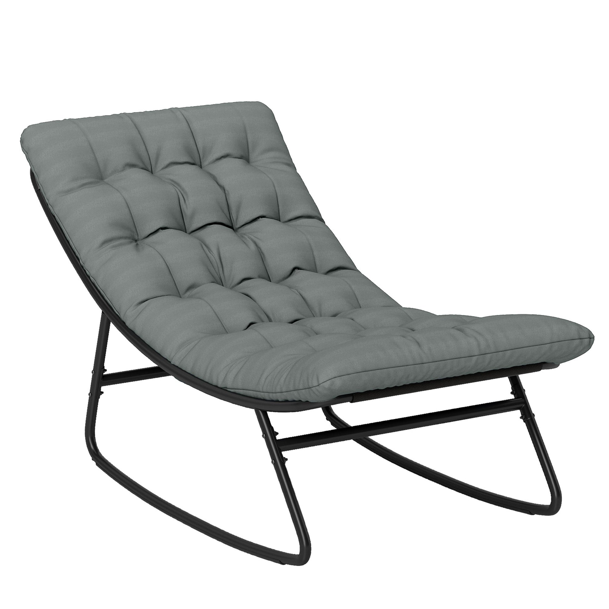 Outdoor Rocking Chair with Cushion, Patio Rocking Chair with Mesh Deep Seat, Steel Frame Rocking Outdoor Patio Chair for Indoor, Porch, Garden, Dark Grey