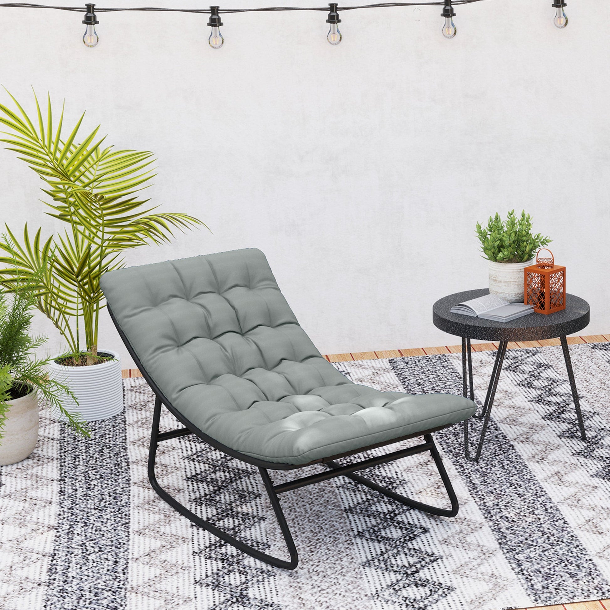 Outdoor Rocking Chair with Cushion, Patio Rocking Chair with Mesh Deep Seat, Steel Frame Rocking Outdoor Patio Chair for Indoor, Porch, Garden, Dark Grey