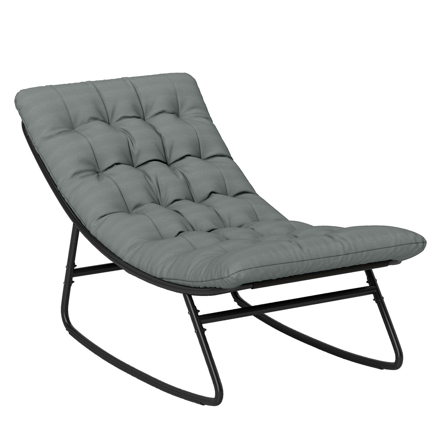 Outdoor Rocking Chair with Cushion, Patio Rocking Chair with Mesh Deep Seat, Steel Frame Rocking Outdoor Patio Chair for Indoor, Porch, Garden, Dark Grey
