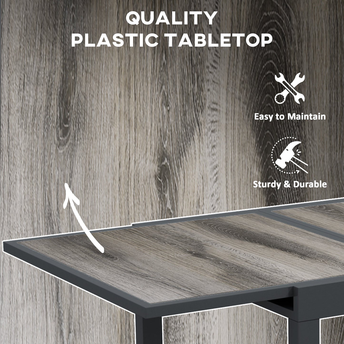 Extendable Outdoor Dining Table, Aluminum Garden Table, Rectangular Patio Table with Plastic Board Tabletop for Balcony, Lawn, Grey