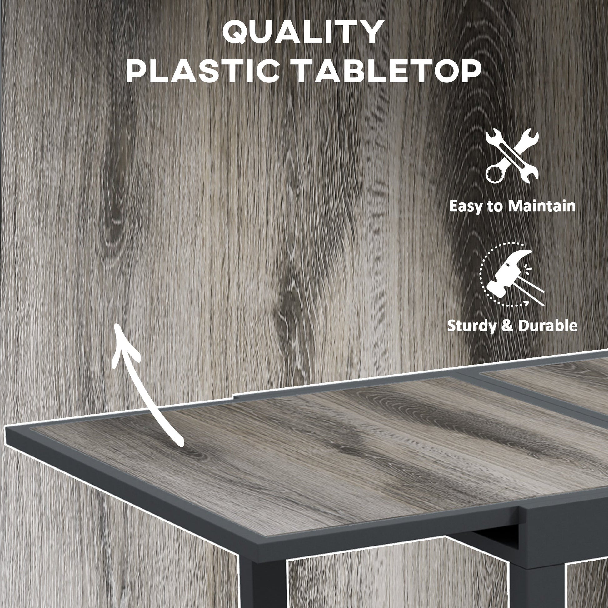 Extendable Outdoor Dining Table, Aluminum Garden Table, Rectangular Patio Table with Plastic Board Tabletop for Balcony, Lawn, Grey