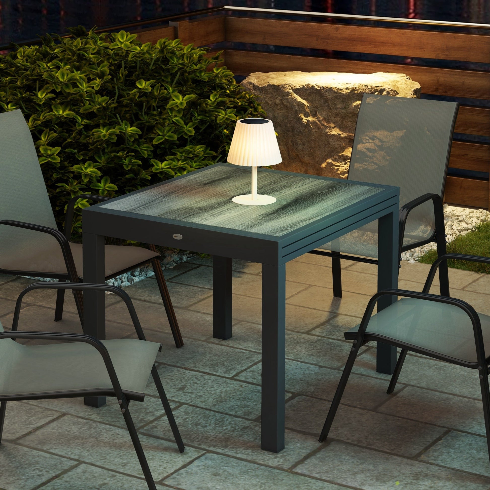 Extendable Outdoor Dining Table, Aluminum Garden Table, Rectangular Patio Table with Plastic Board Tabletop for Balcony, Lawn, Grey