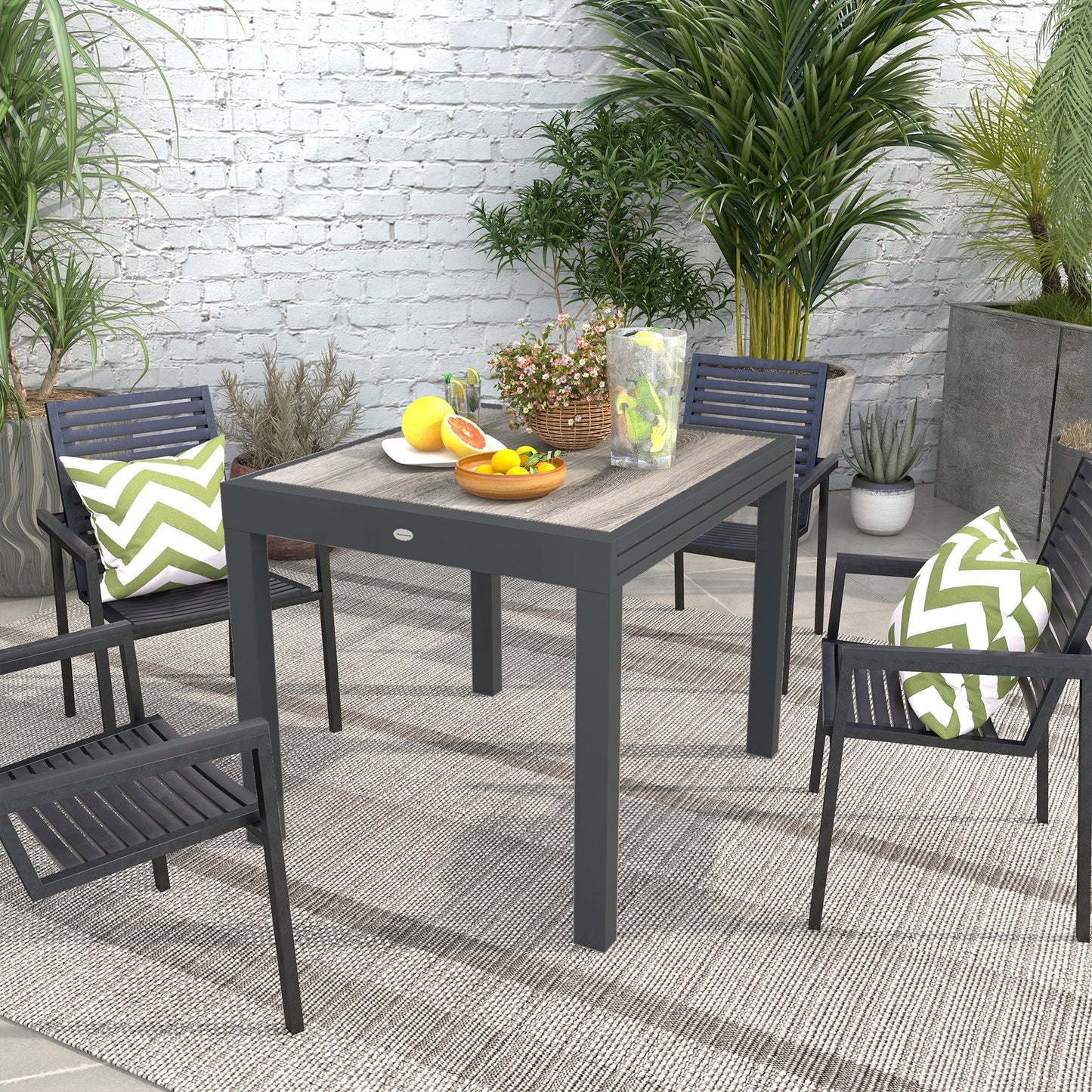 Extendable Outdoor Dining Table, Aluminum Garden Table, Rectangular Patio Table with Plastic Board Tabletop for Balcony, Lawn, Grey