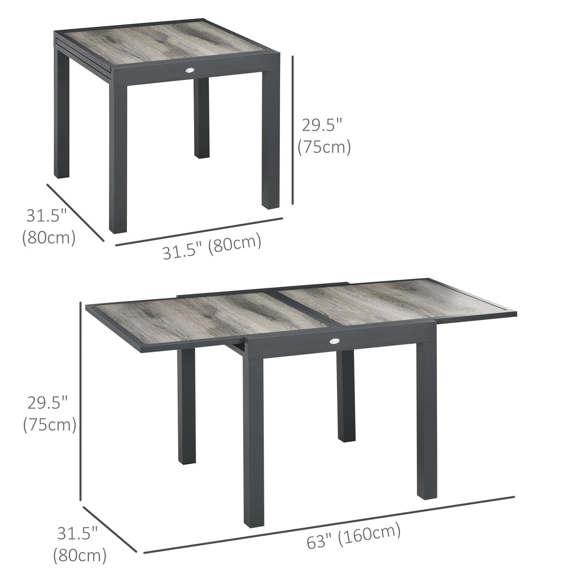 Extendable Outdoor Dining Table, Aluminum Garden Table, Rectangular Patio Table with Plastic Board Tabletop for Balcony, Lawn, Grey