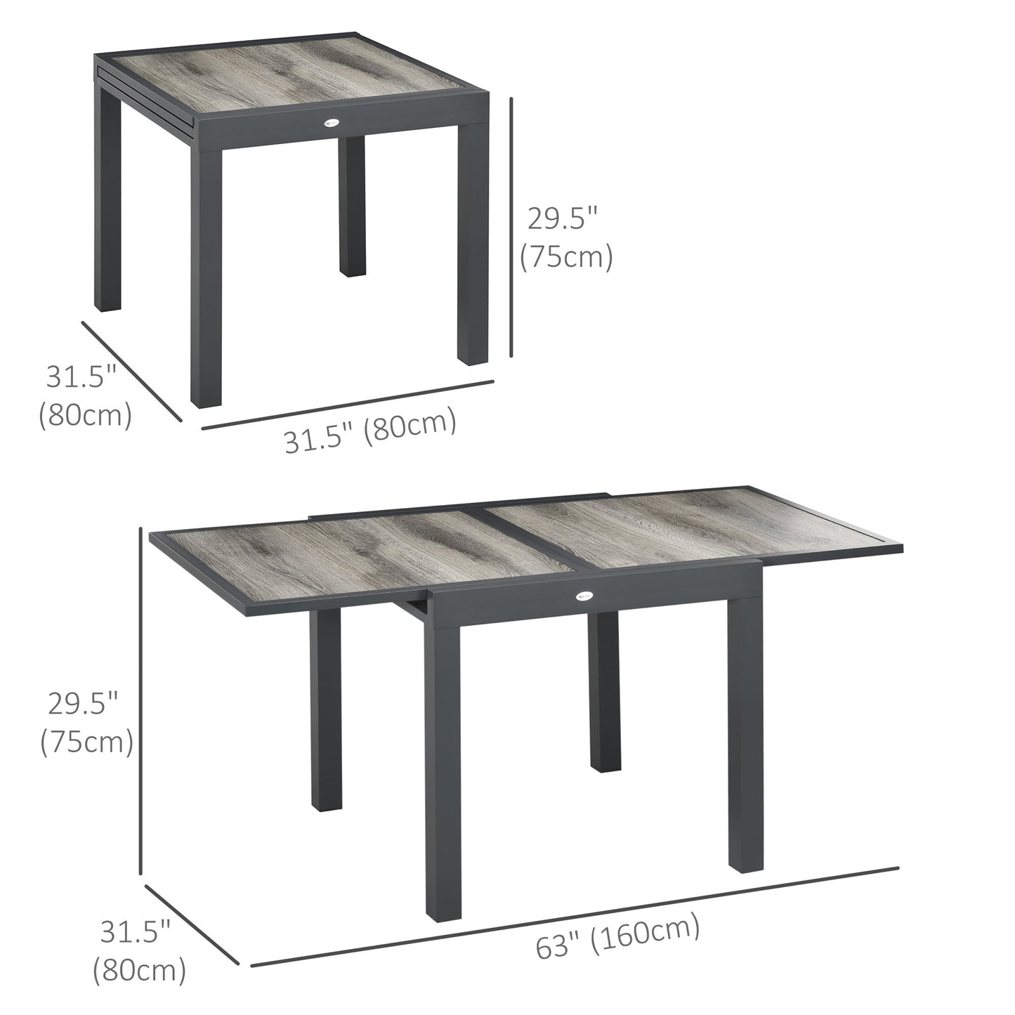 Extendable Outdoor Dining Table, Aluminum Garden Table, Rectangular Patio Table with Plastic Board Tabletop for Balcony, Lawn, Grey