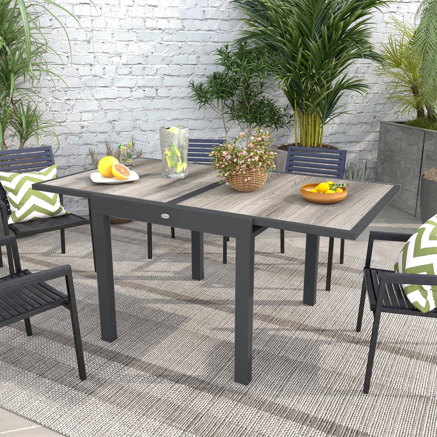Extendable Outdoor Dining Table, Aluminum Garden Table, Rectangular Patio Table with Plastic Board Tabletop for Balcony, Lawn, Grey
