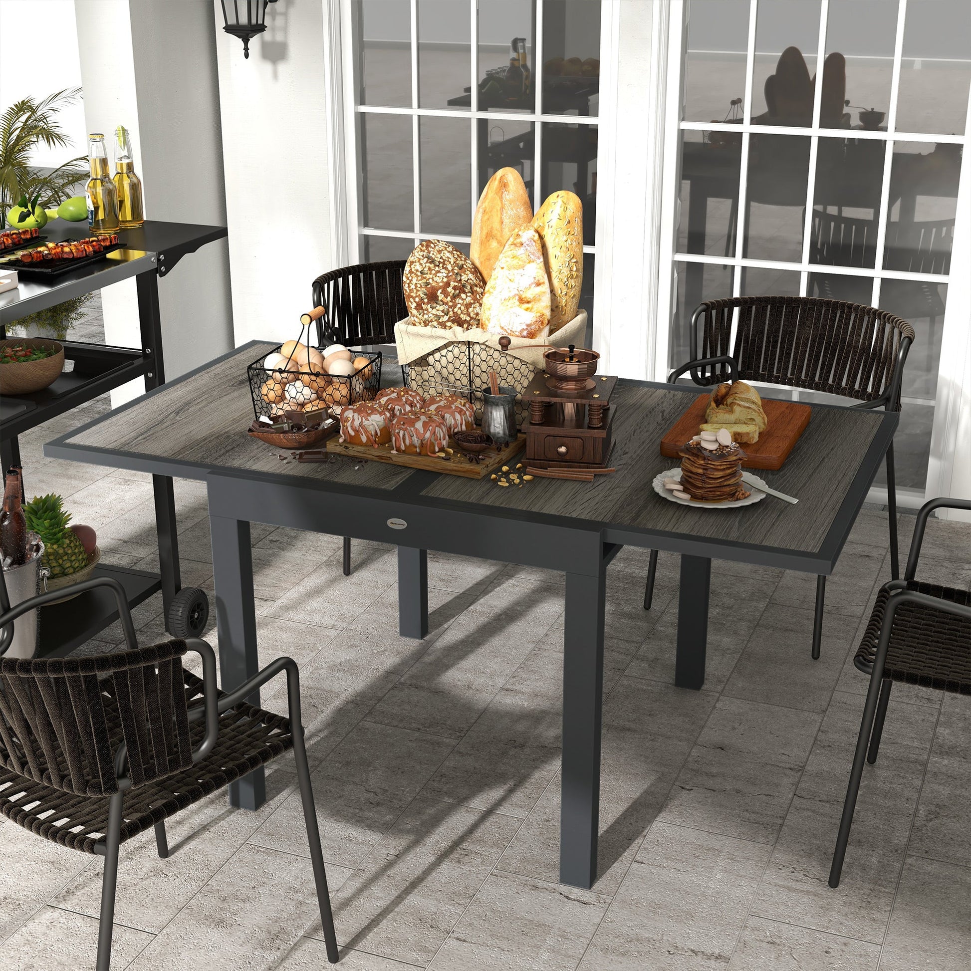 Extendable Outdoor Dining Table, Aluminum Garden Table, Rectangular Patio Table with Plastic Board Tabletop for Balcony, Lawn, Grey