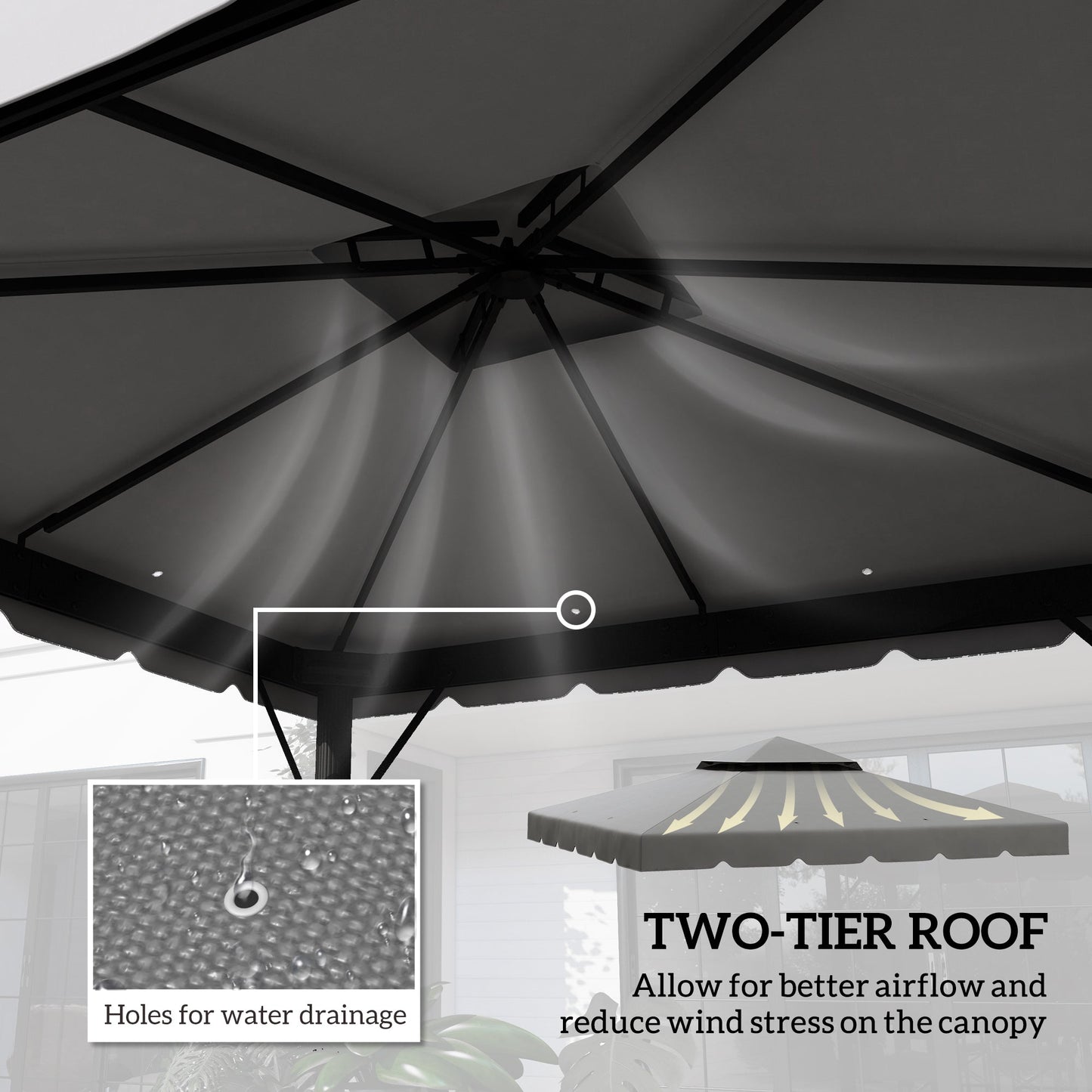 9.8' x 9.8' Gazebo Replacement Canopy, Gazebo Top Cover with Double Vented Roof for Garden Patio Outdoor TOP ONLY, Grey