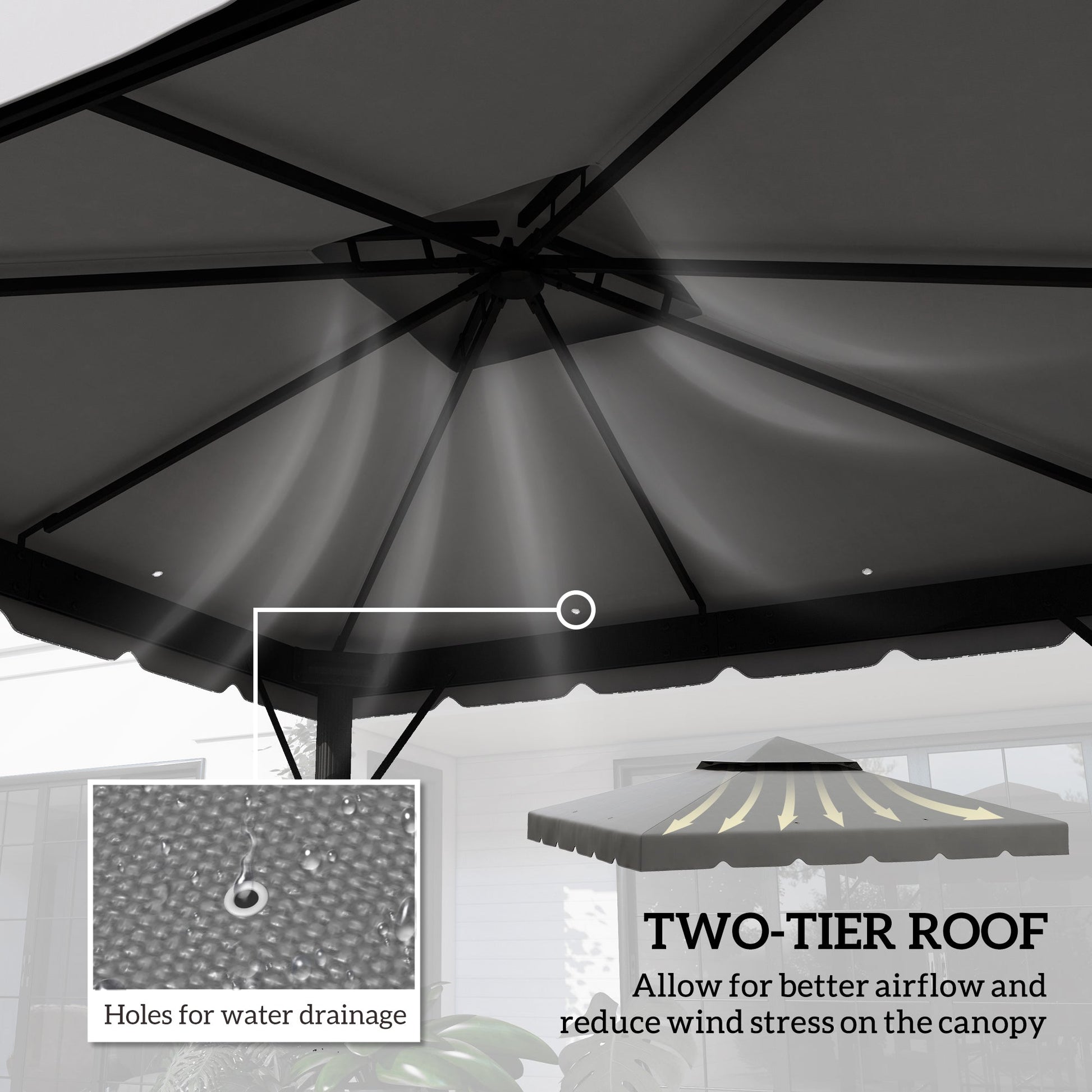 9.8' x 9.8' Gazebo Replacement Canopy, Gazebo Top Cover with Double Vented Roof for Garden Patio Outdoor TOP ONLY, Grey