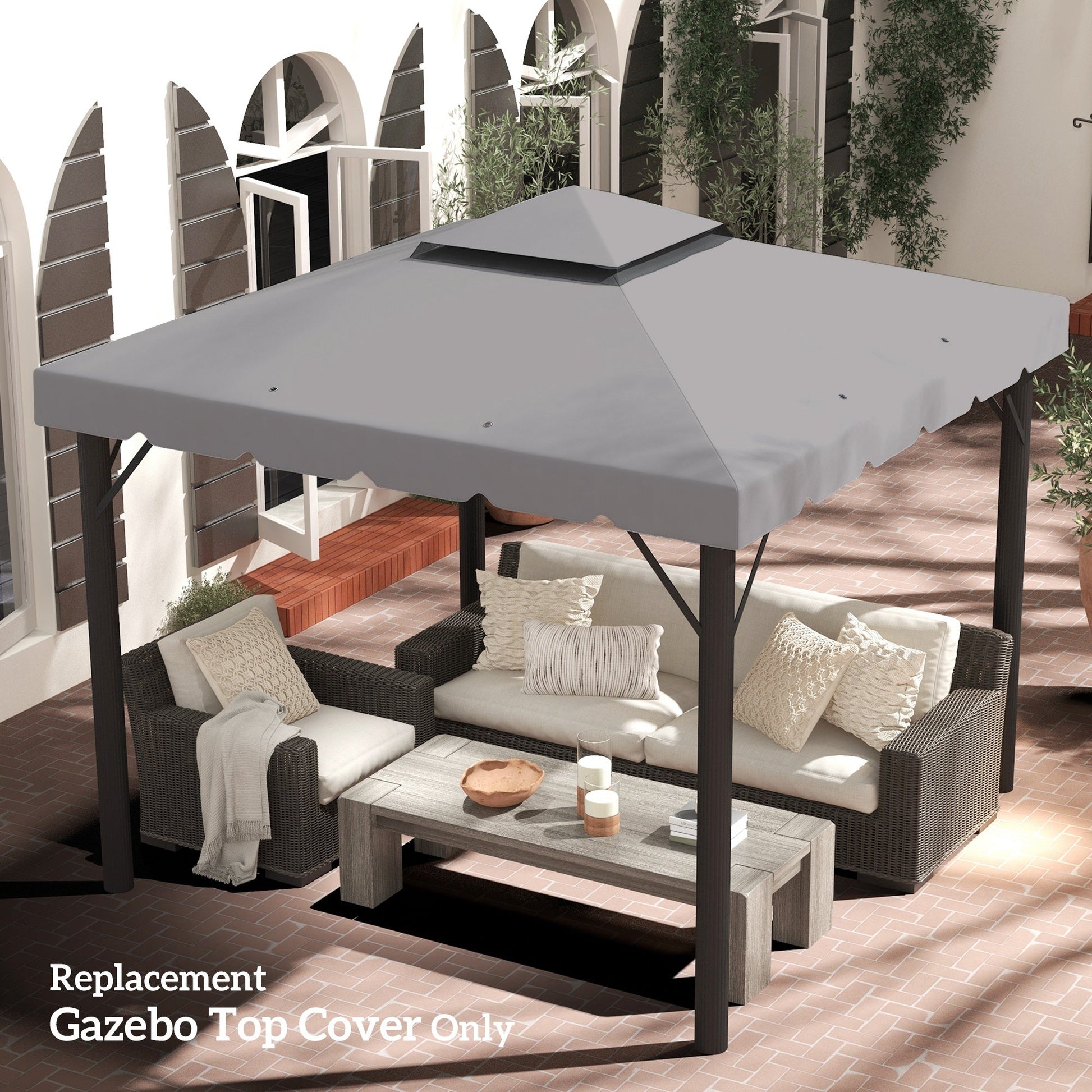 9.8' x 9.8' Gazebo Replacement Canopy, Gazebo Top Cover with Double Vented Roof for Garden Patio Outdoor TOP ONLY, Grey